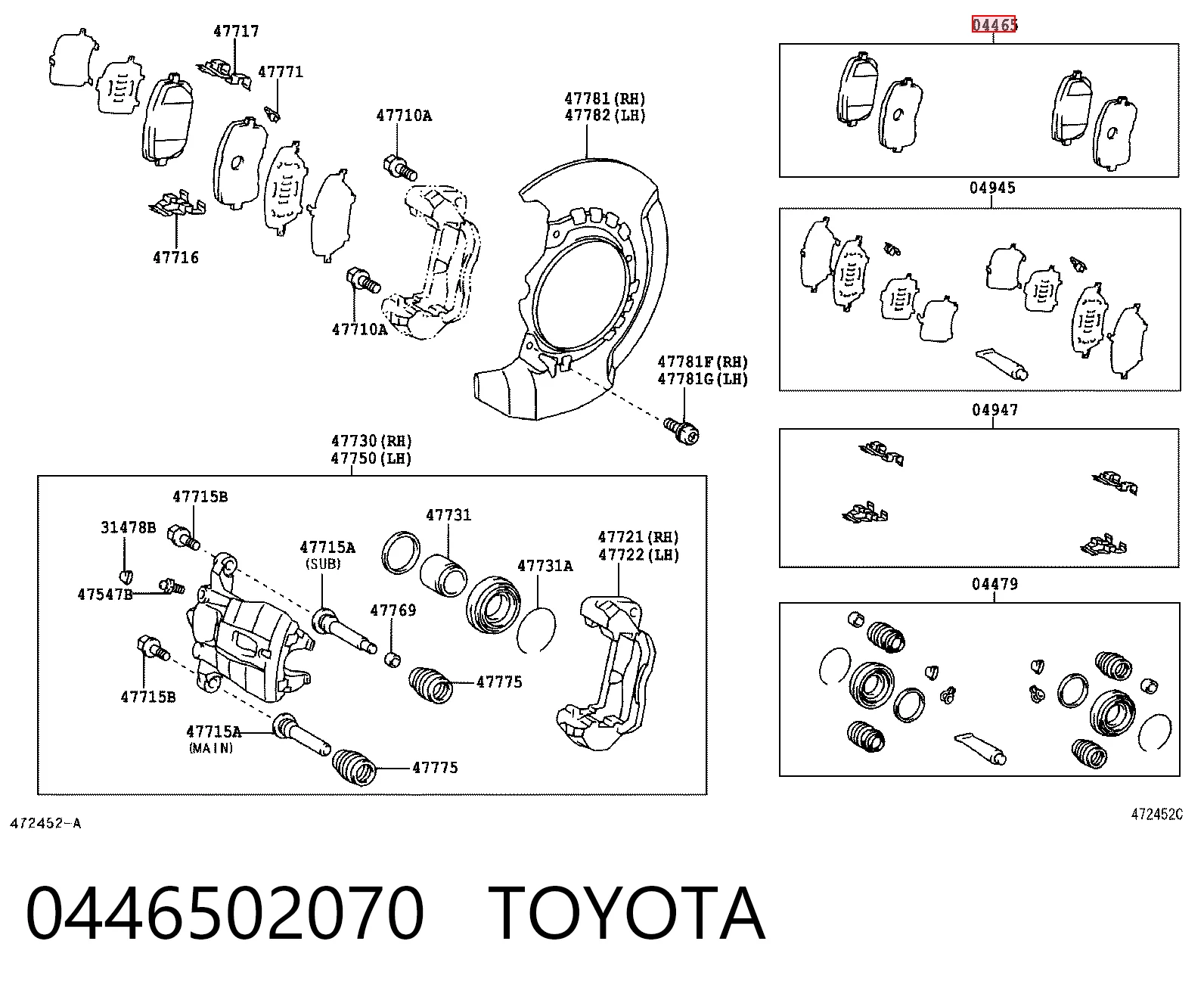 0446502070 Toyota Klocki hamulcowe przednie tarczowe