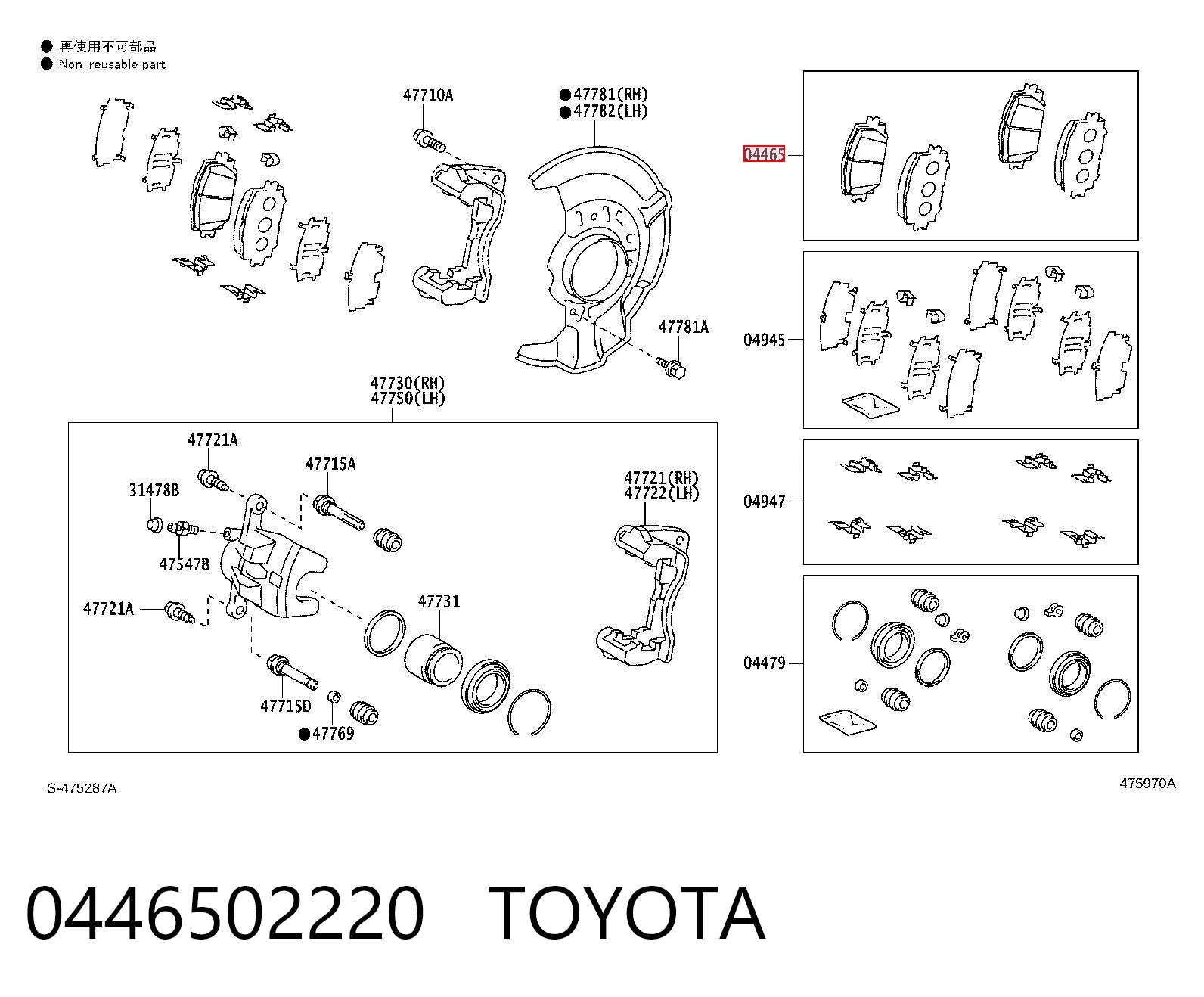 0446502220 Toyota Klocki hamulcowe przednie tarczowe