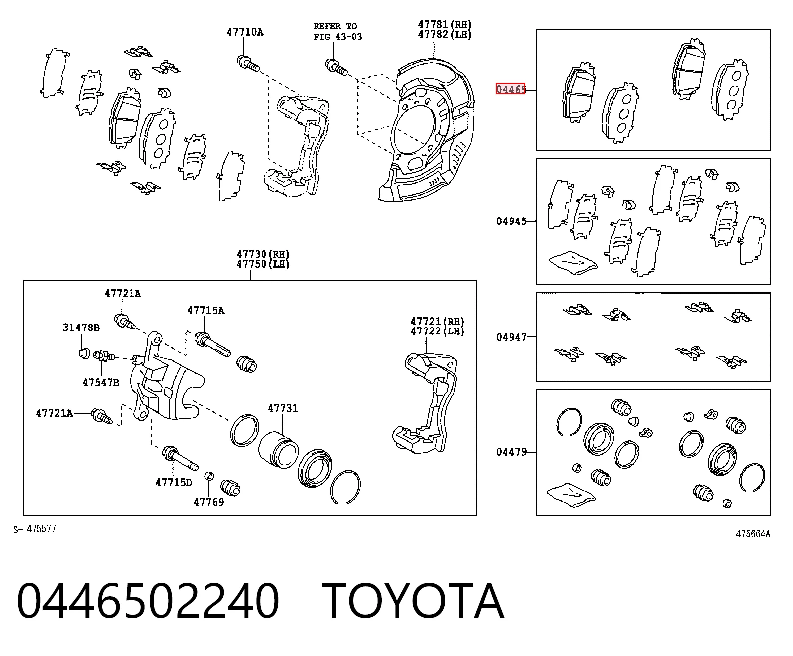 0446502240 Toyota Klocki hamulcowe przednie tarczowe