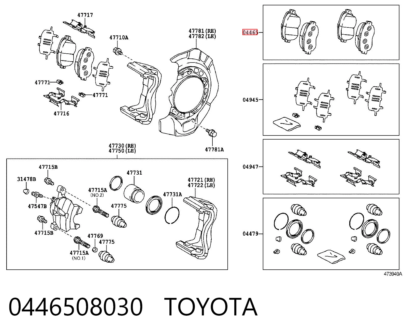 0446508030 Toyota Klocki hamulcowe przednie tarczowe