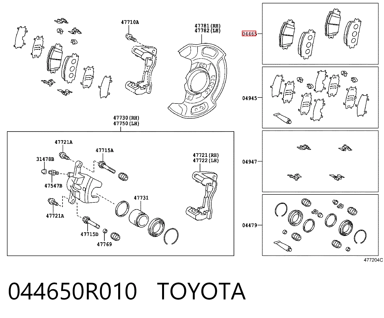 044650R010 Toyota Klocki hamulcowe przednie tarczowe