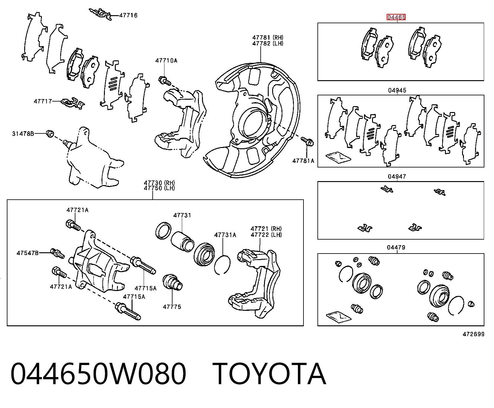 044650W080 Toyota Klocki hamulcowe przednie tarczowe