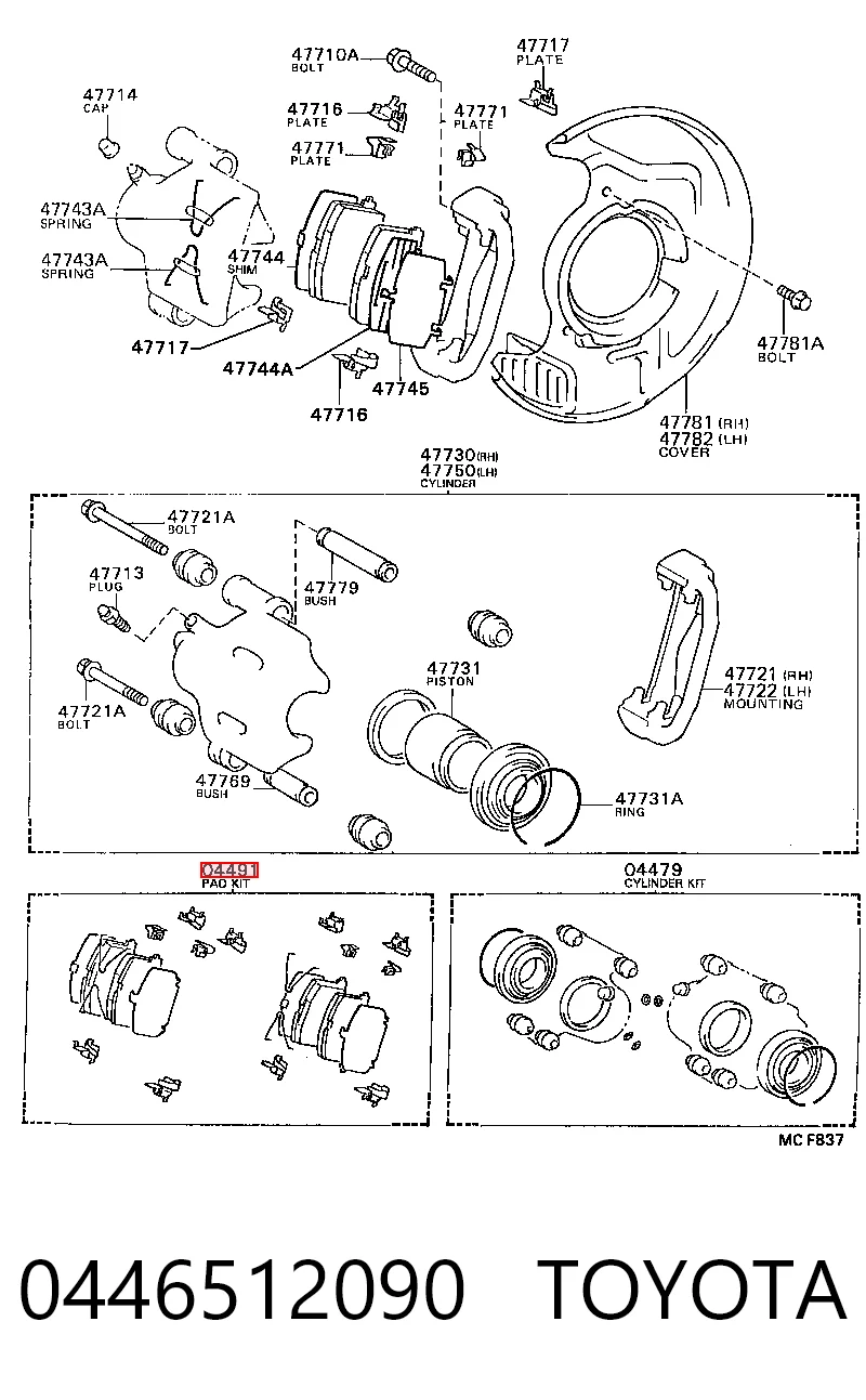 0446512090 Toyota Klocki hamulcowe przednie tarczowe
