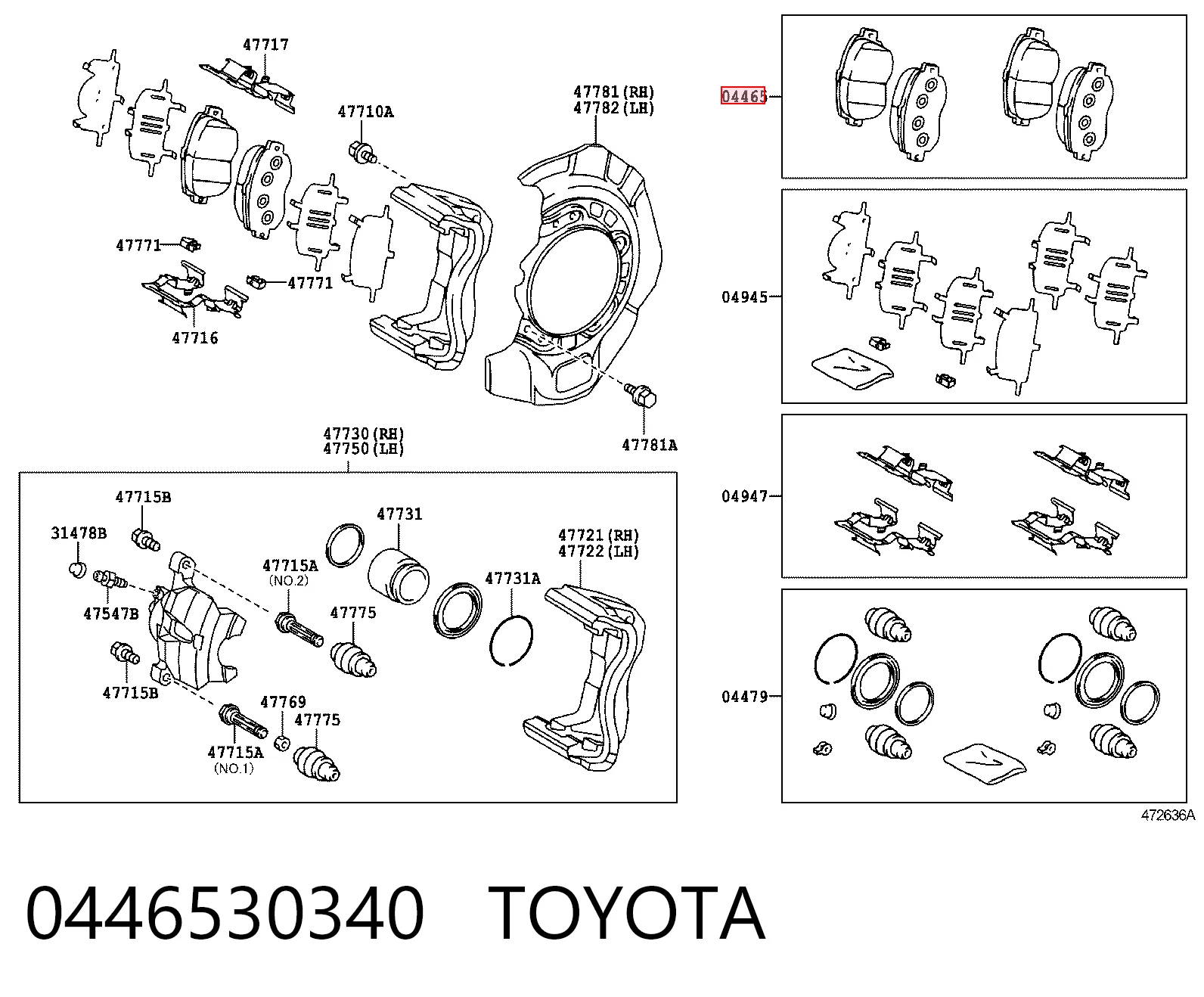 0446530340 Toyota Klocki hamulcowe przednie tarczowe