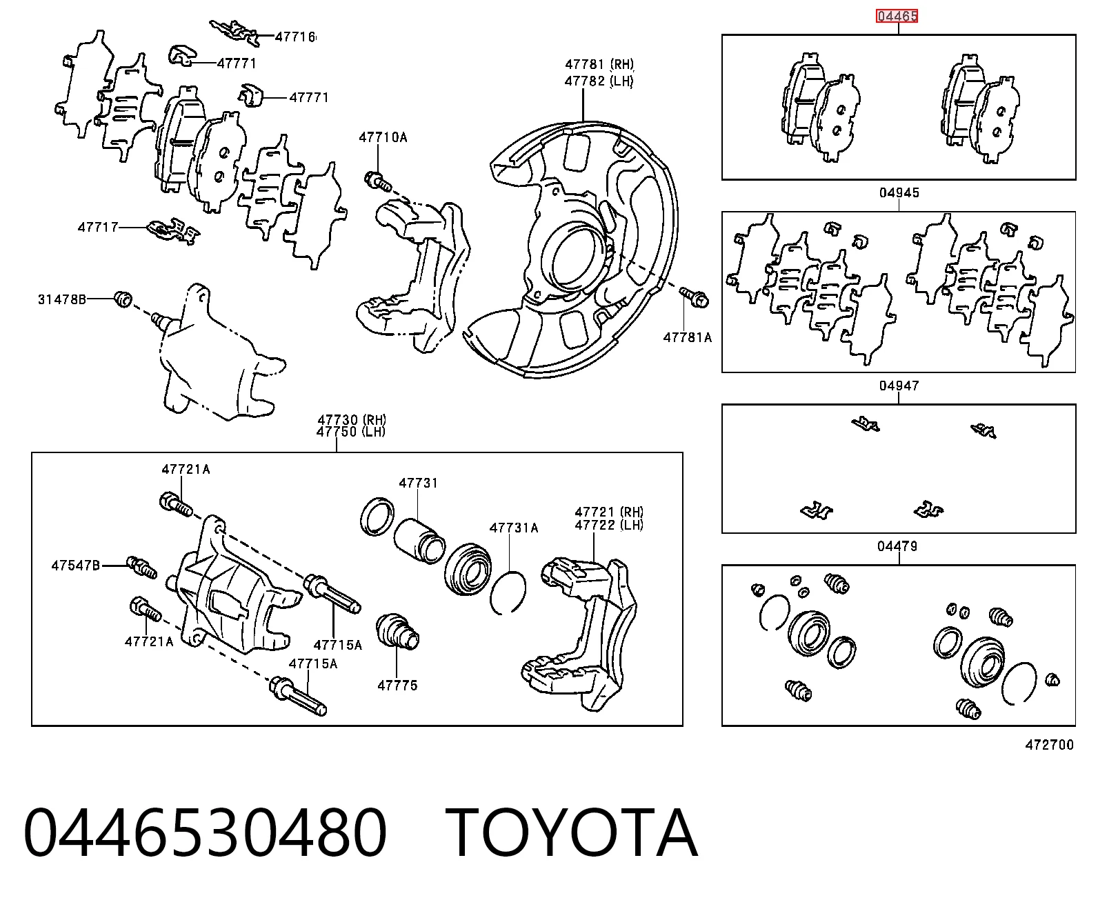 0446530480 Toyota Klocki hamulcowe przednie tarczowe