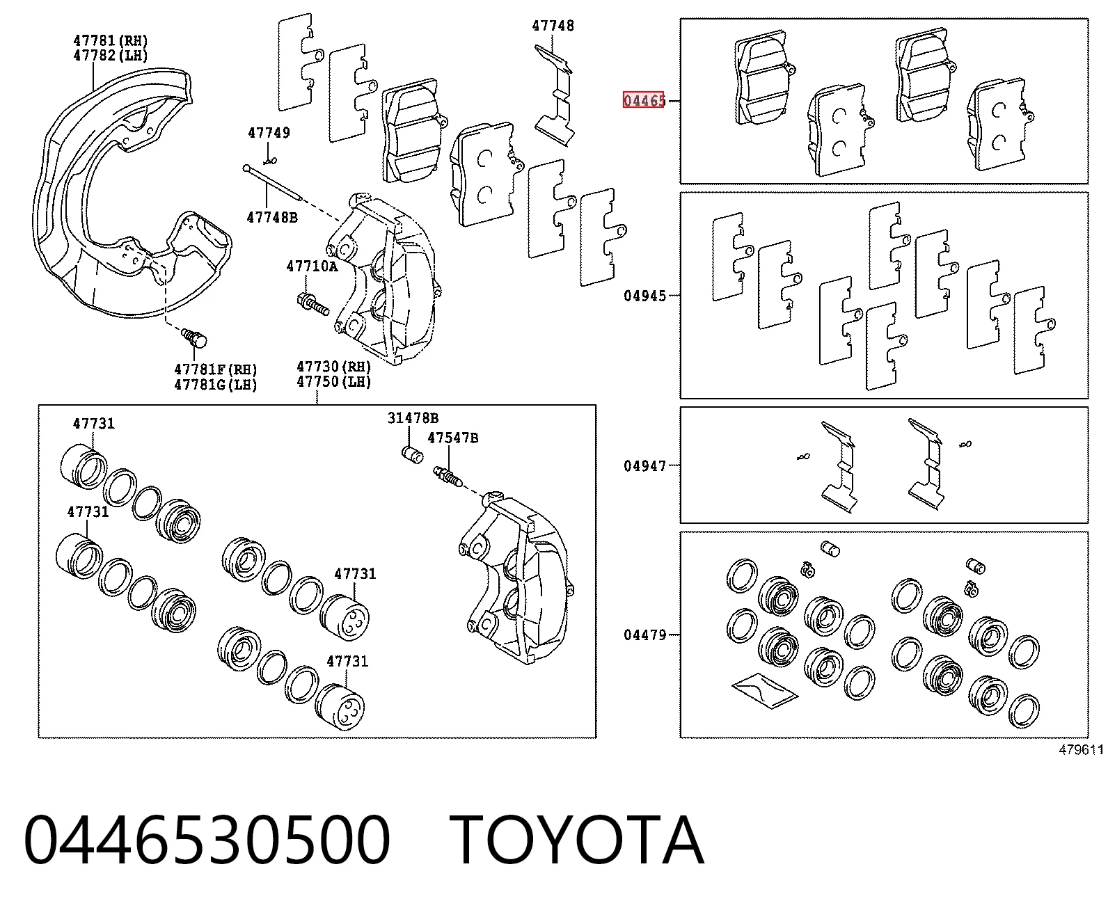 0446530500 Toyota Klocki hamulcowe przednie tarczowe
