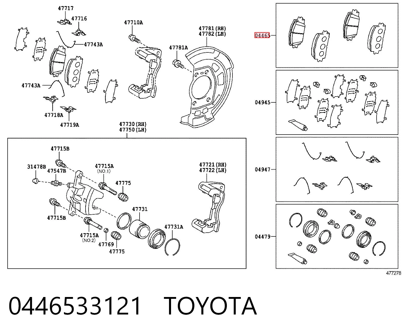 0446533121 Toyota Klocki hamulcowe przednie tarczowe