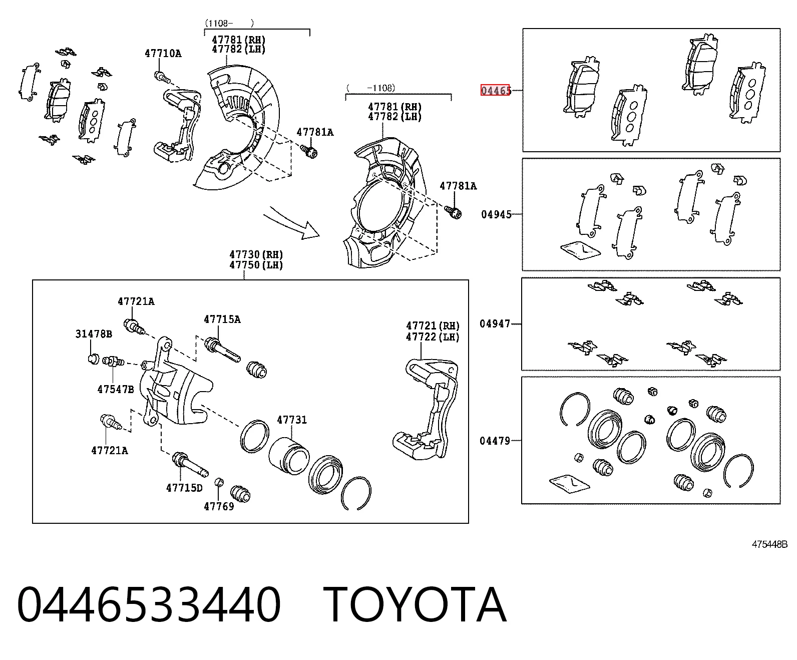 0446533440 Toyota Klocki hamulcowe przednie tarczowe