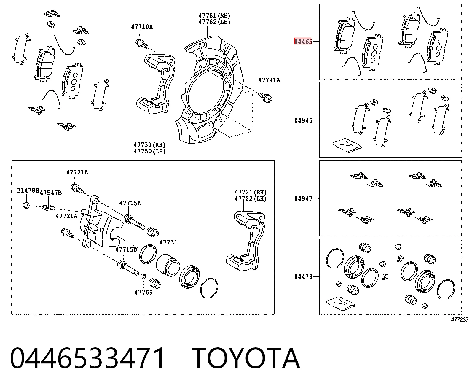 Klocki hamulcowe przednie tarczowe Toyota 0446533471 cena, od 30,16 USD