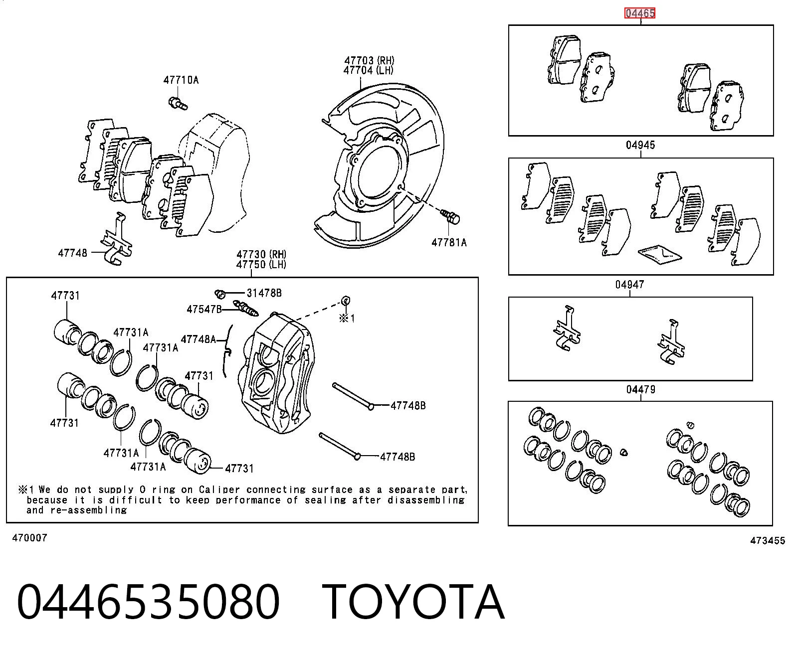 0446535080 Toyota Klocki hamulcowe przednie tarczowe