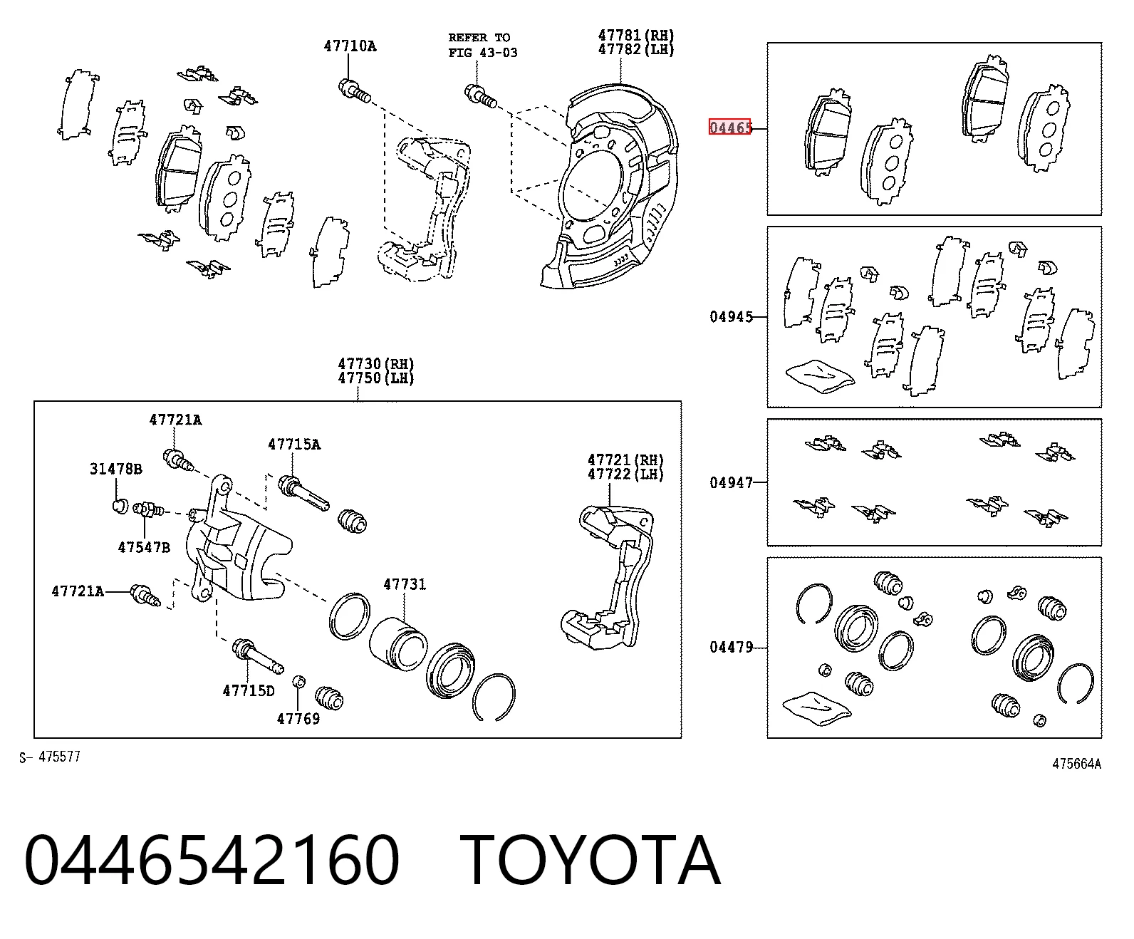 0446542160 Toyota Klocki hamulcowe przednie tarczowe
