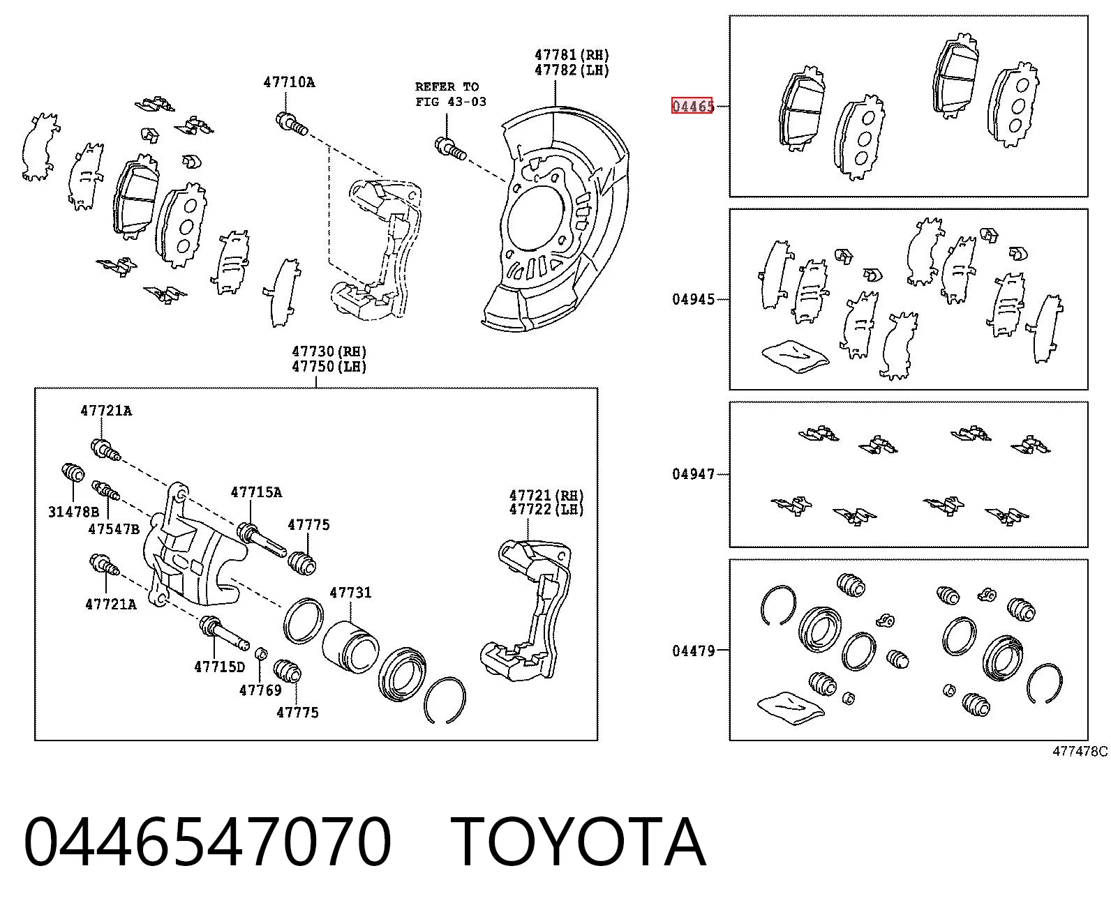 0446547070 Toyota Klocki hamulcowe przednie tarczowe
