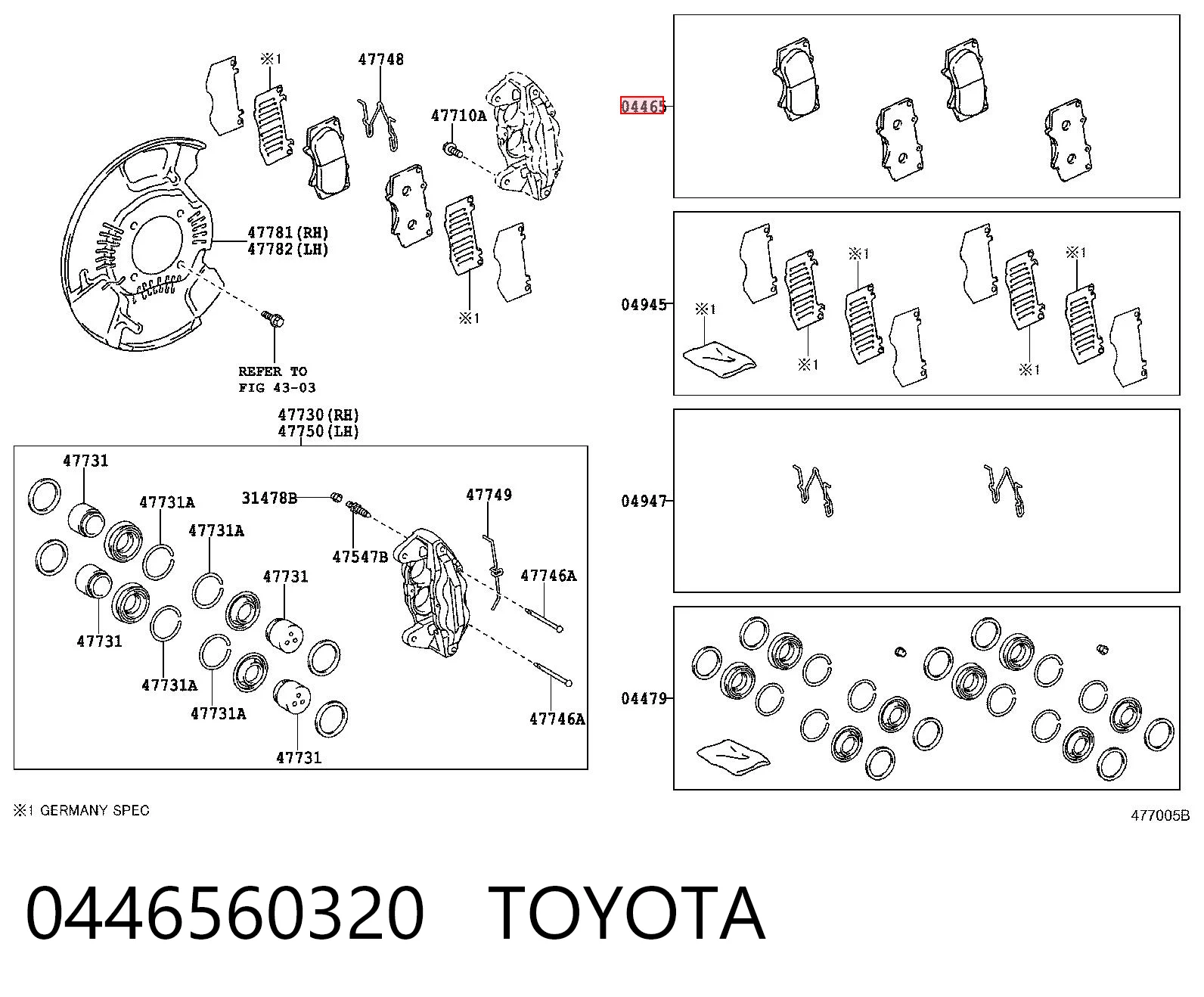 0446560320 Toyota Klocki hamulcowe przednie tarczowe