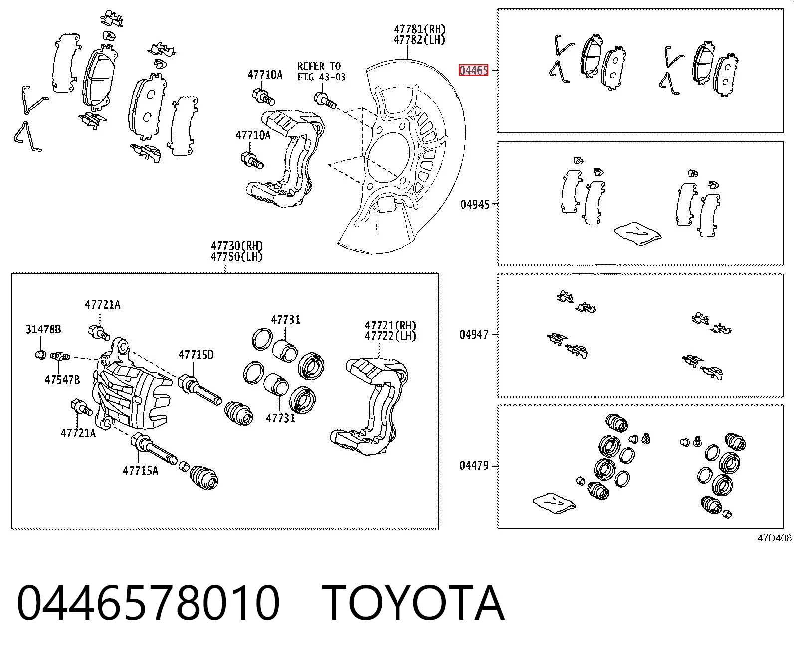 0446578010 Toyota Klocki hamulcowe przednie tarczowe