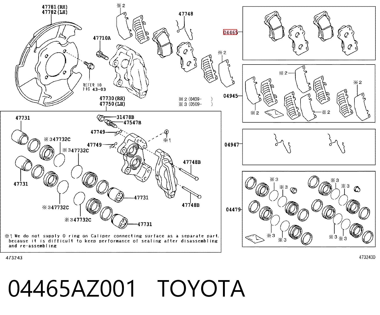 04465AZ001 Toyota Klocki hamulcowe przednie tarczowe