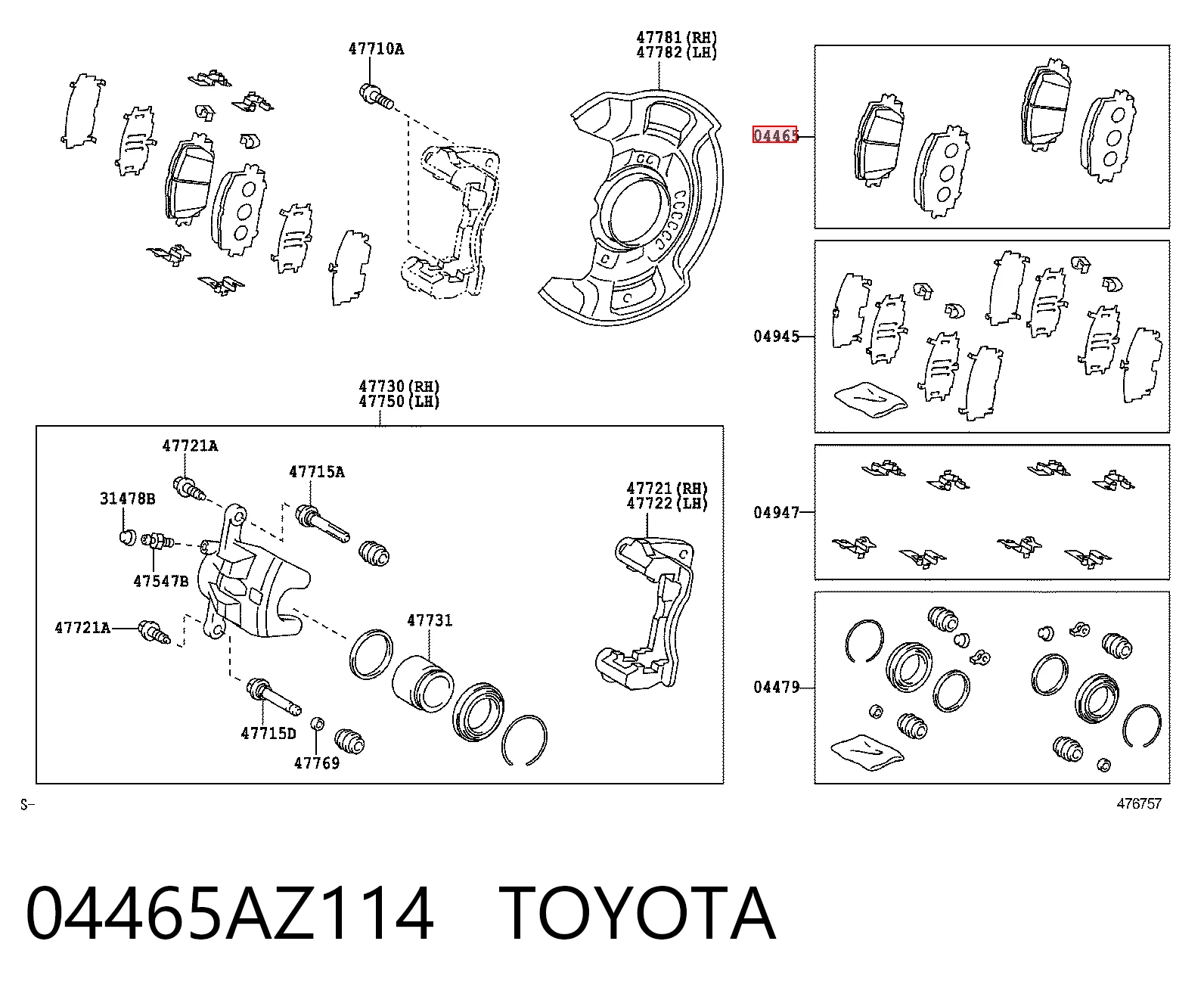 04465AZ114 Toyota Klocki hamulcowe przednie tarczowe