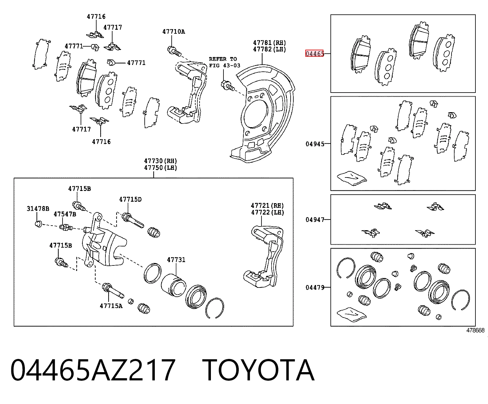 04465AZ217 Toyota Klocki hamulcowe przednie tarczowe