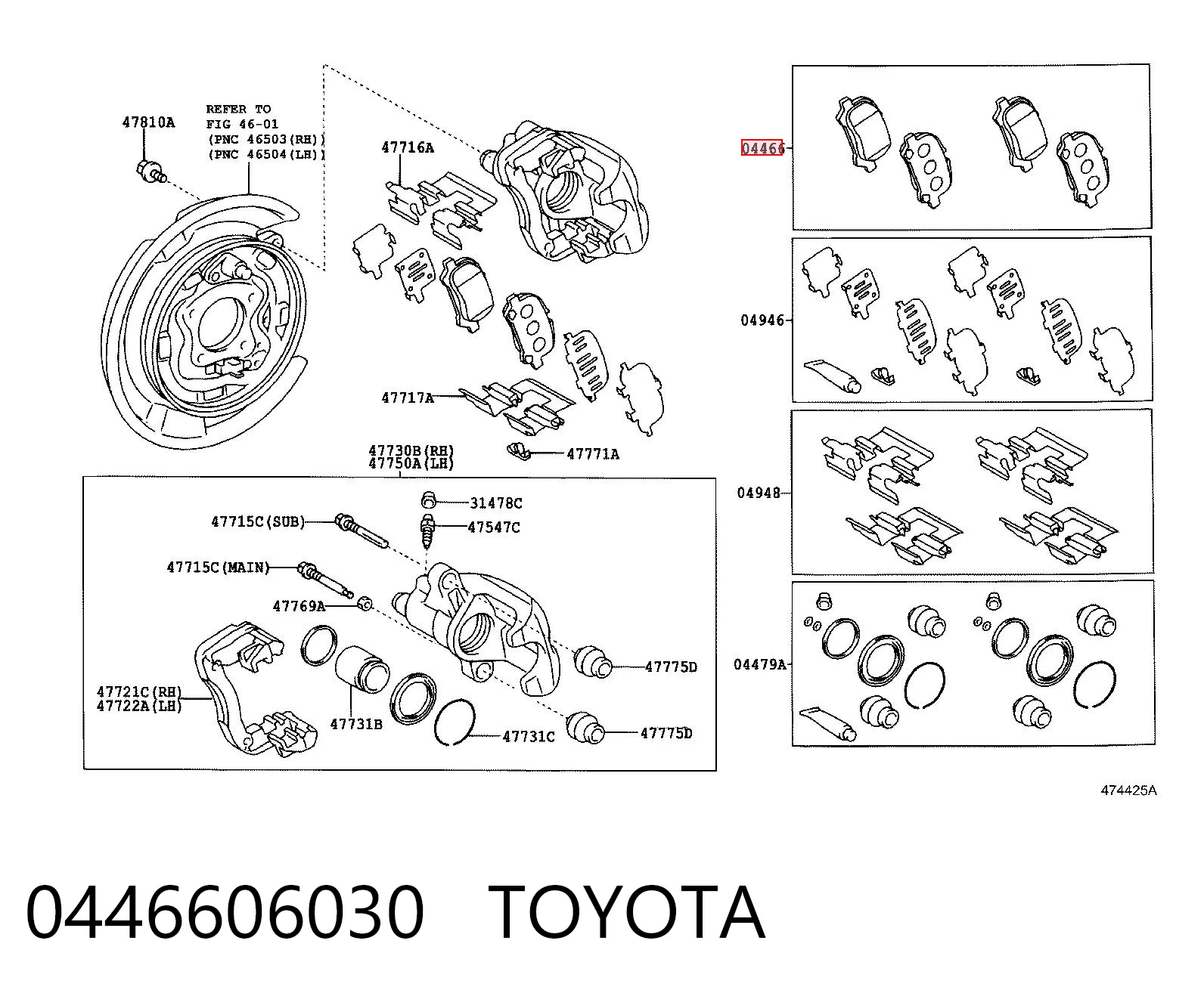 0446606030 Toyota Okładziny (klocki) do hamulców tarczowych tylne
