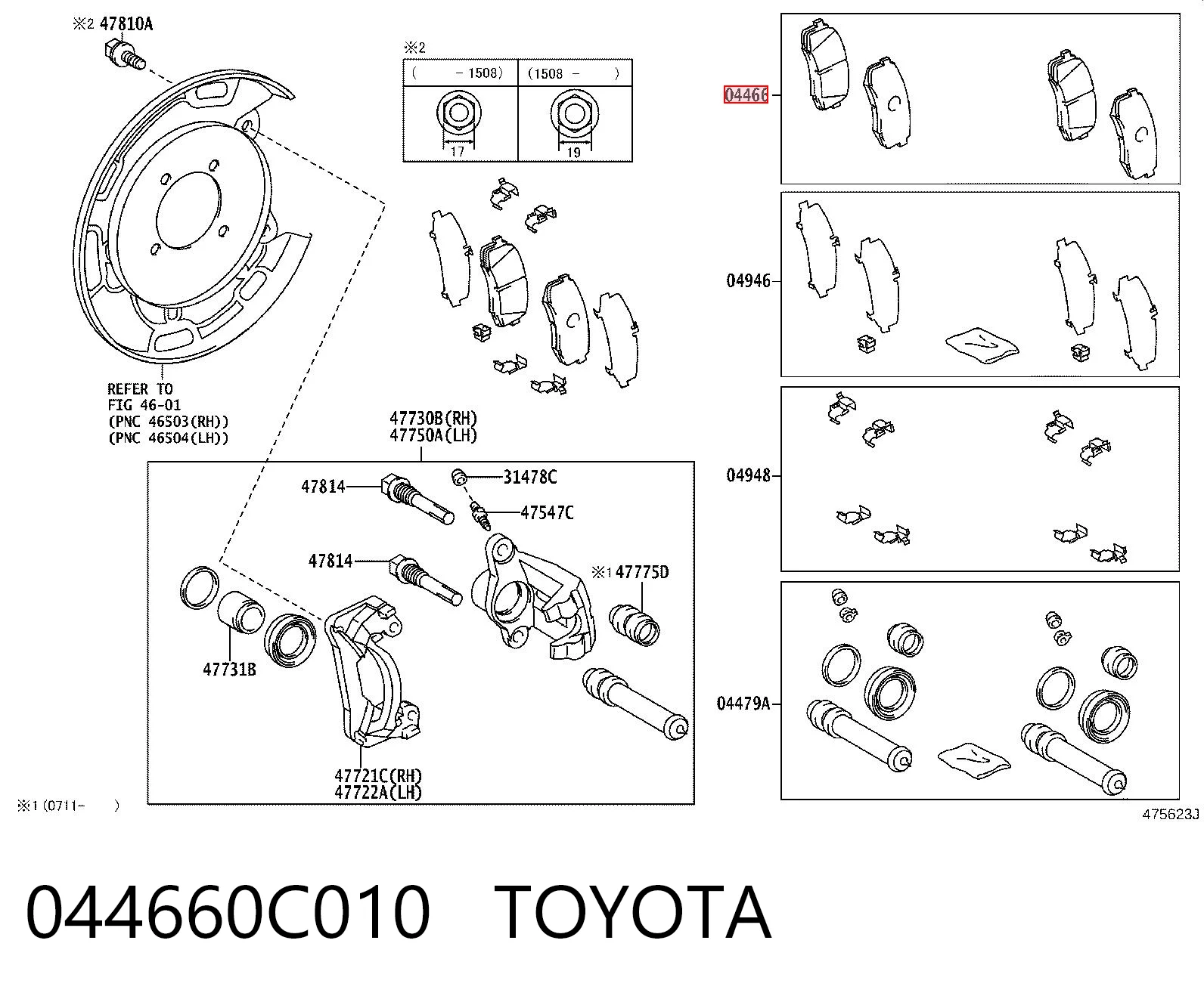 044660C010 Toyota Okładziny (klocki) do hamulców tarczowych tylne