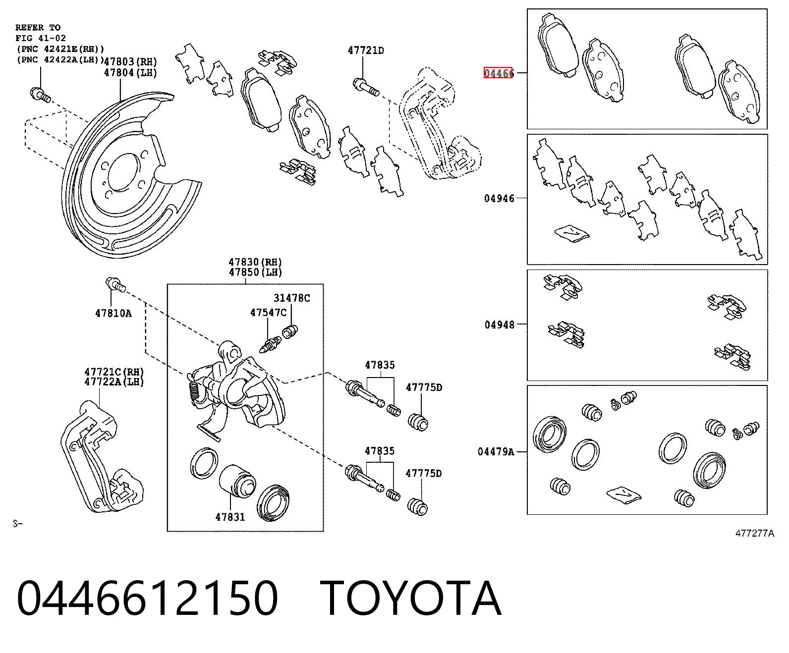 0446612150 Toyota Okładziny (klocki) do hamulców tarczowych tylne