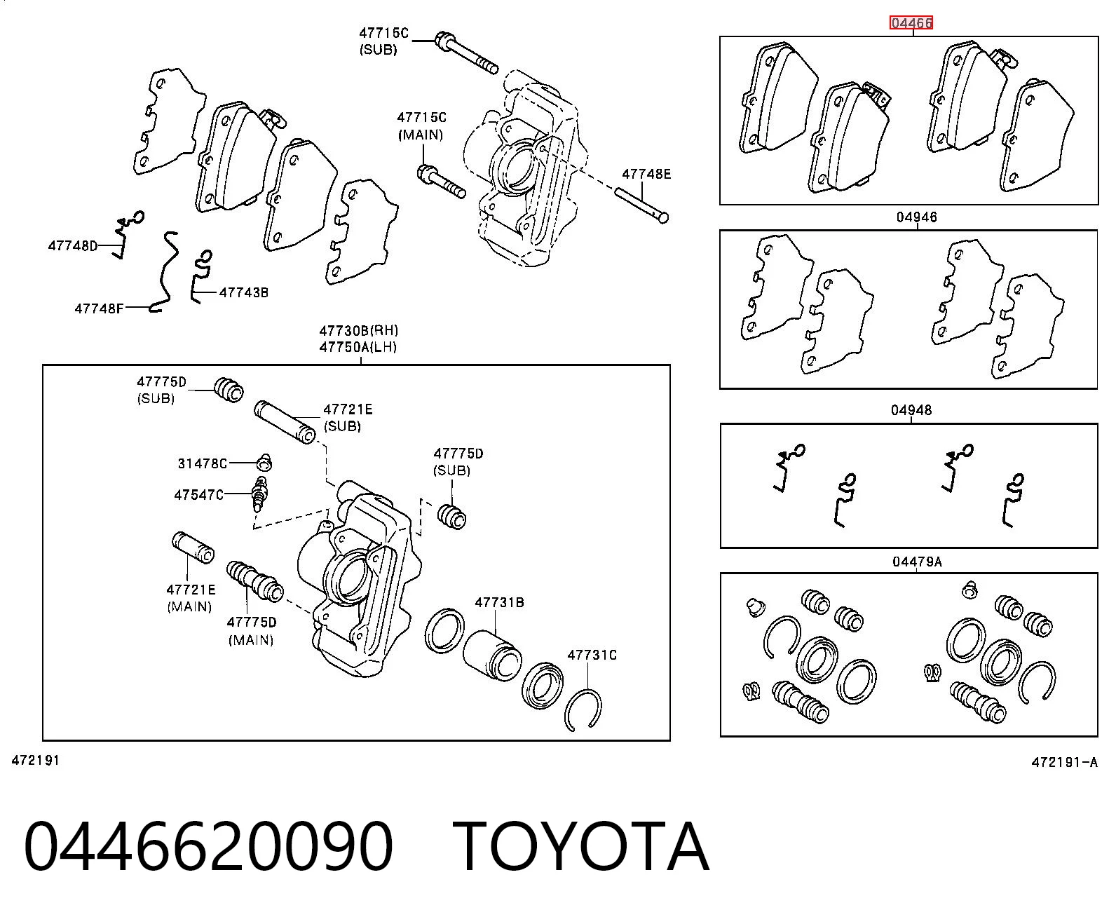 0446620090 Toyota Okładziny (klocki) do hamulców tarczowych tylne