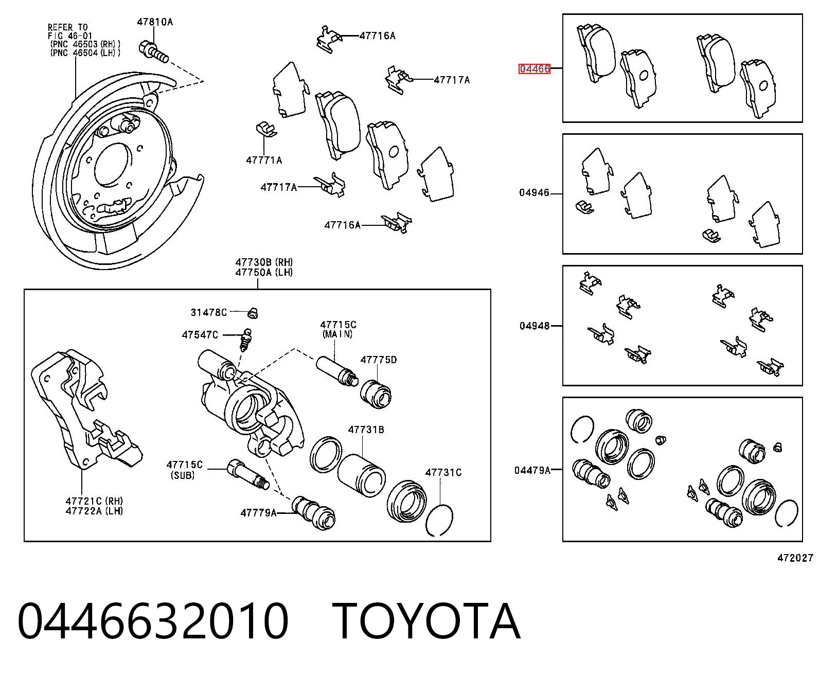 0446632010 Toyota Okładziny (klocki) do hamulców tarczowych tylne