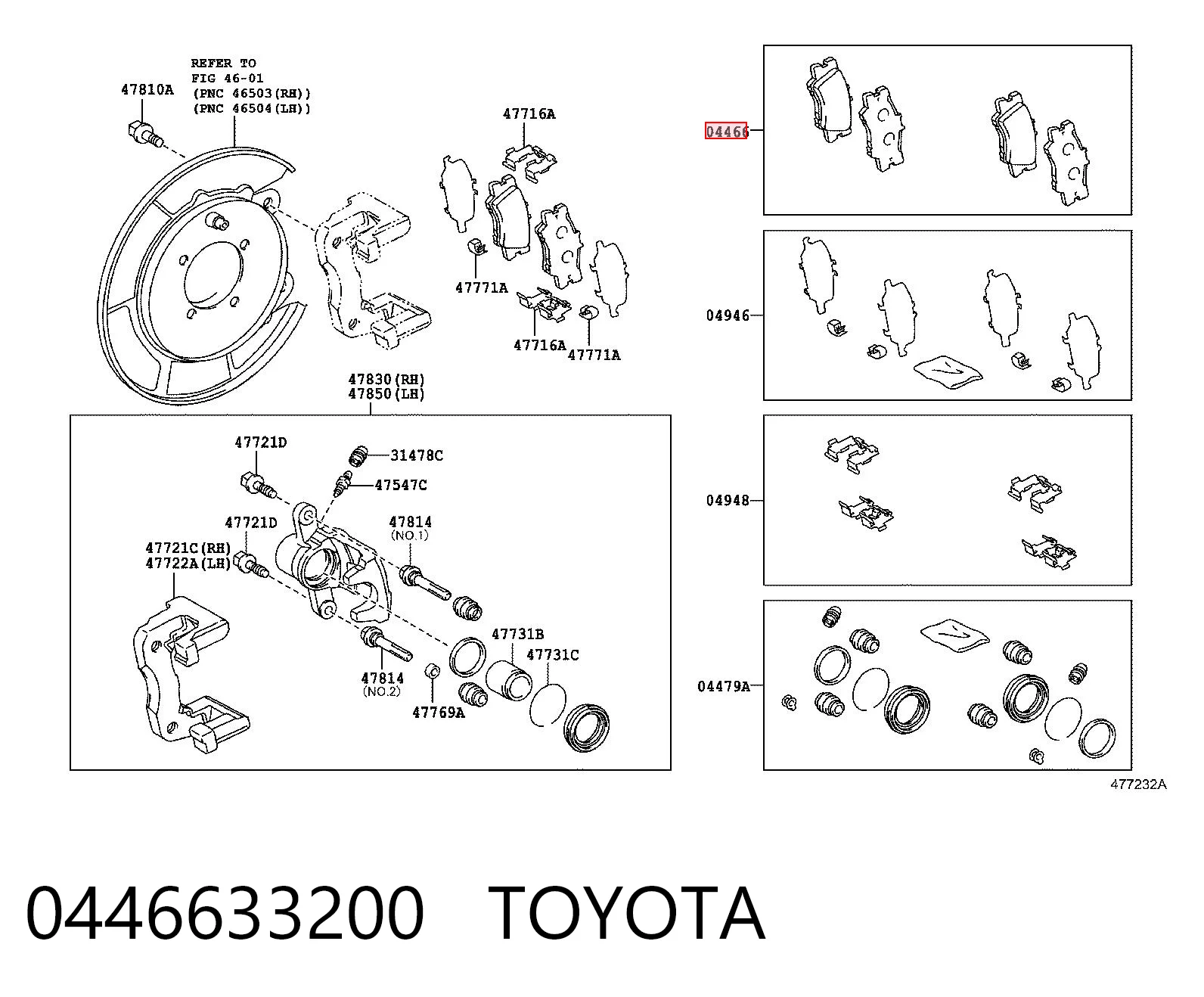 0446633200 Toyota Okładziny (klocki) do hamulców tarczowych tylne