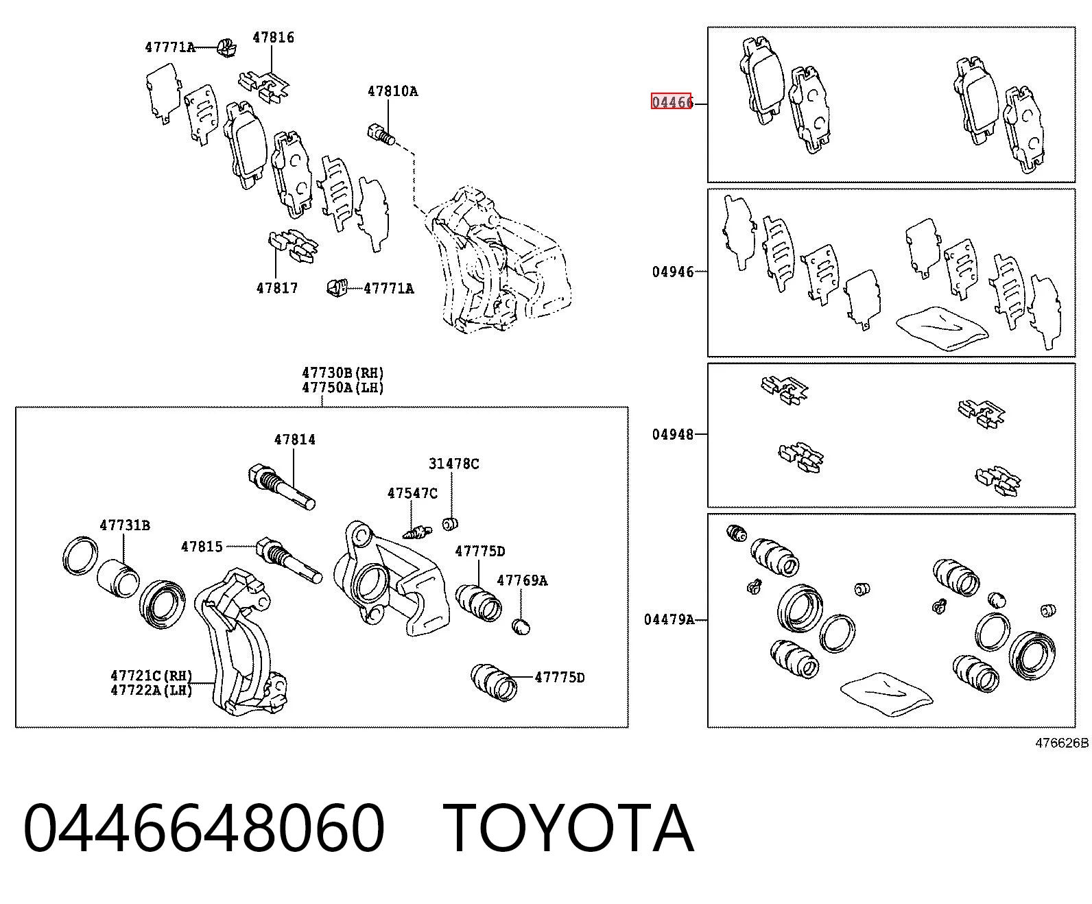 0446648060 Toyota Okładziny (klocki) do hamulców tarczowych tylne