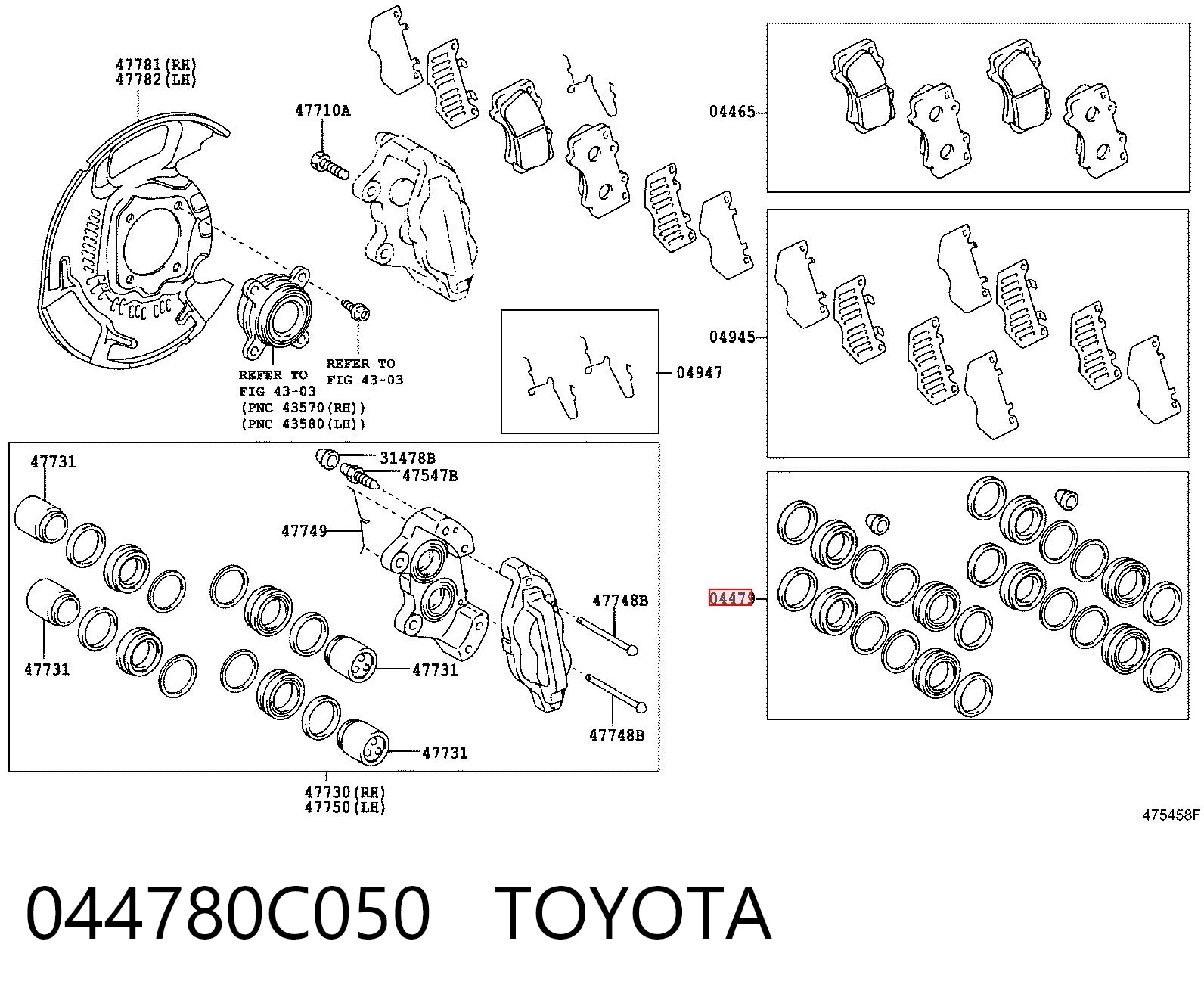 044780C050 Toyota Zestaw naprawczy zacisku hamulcowego przedniego