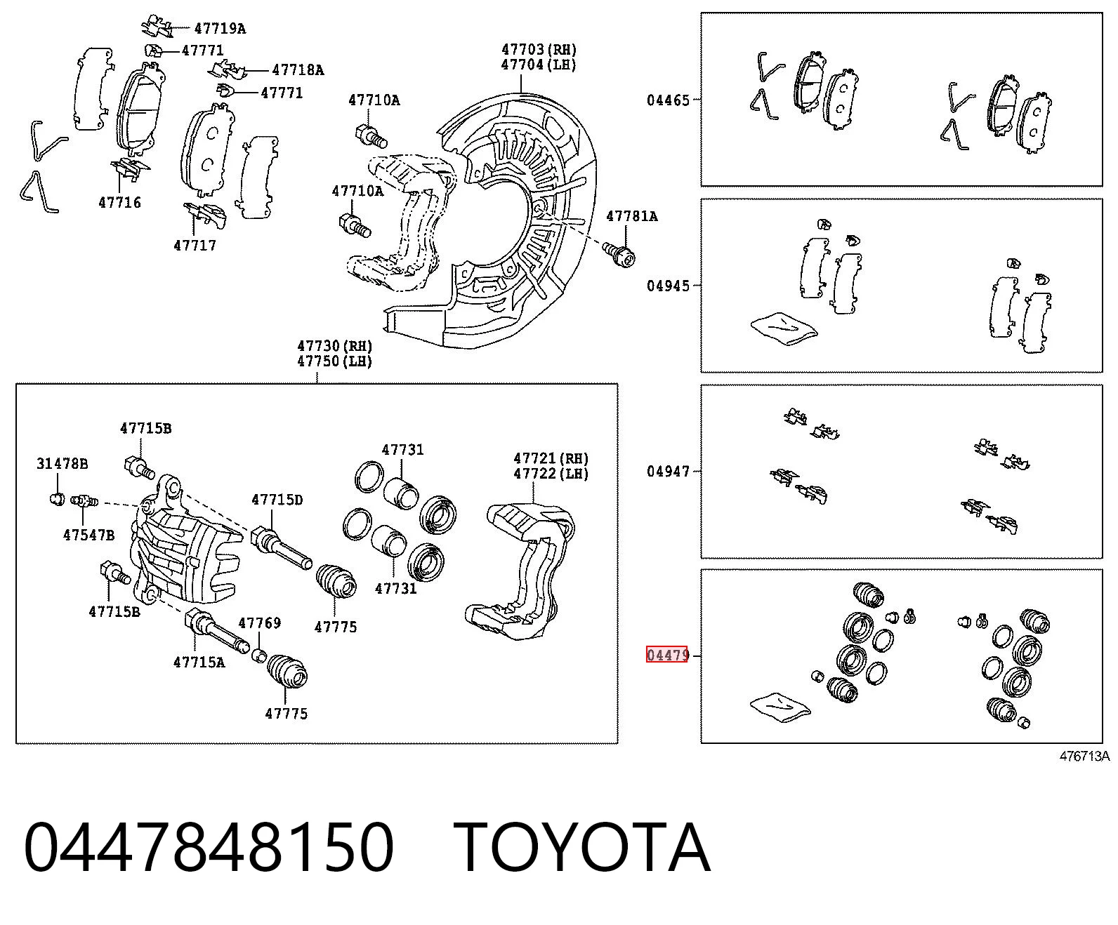 0447848150 Toyota Zestaw naprawczy zacisku hamulcowego przedniego