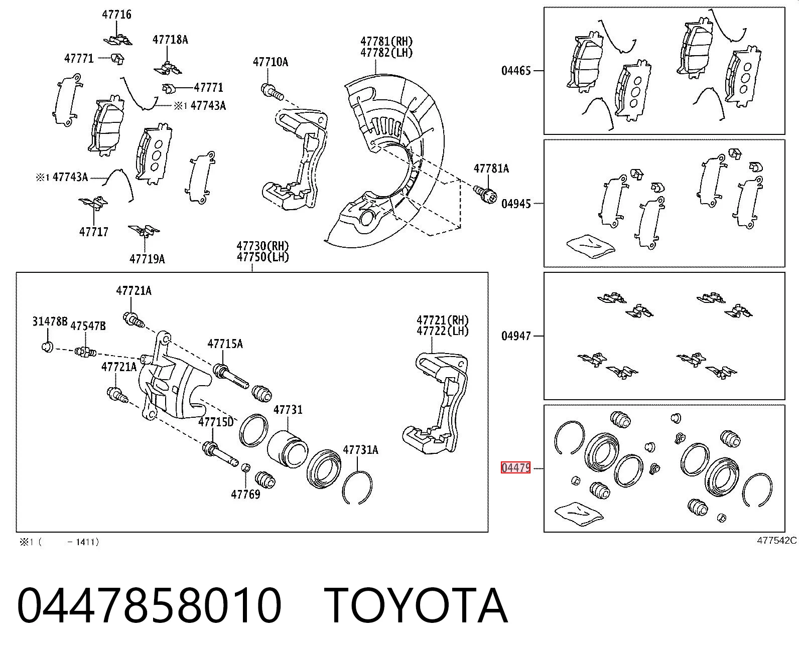 0447858010 Toyota Zestaw naprawczy zacisku hamulcowego przedniego