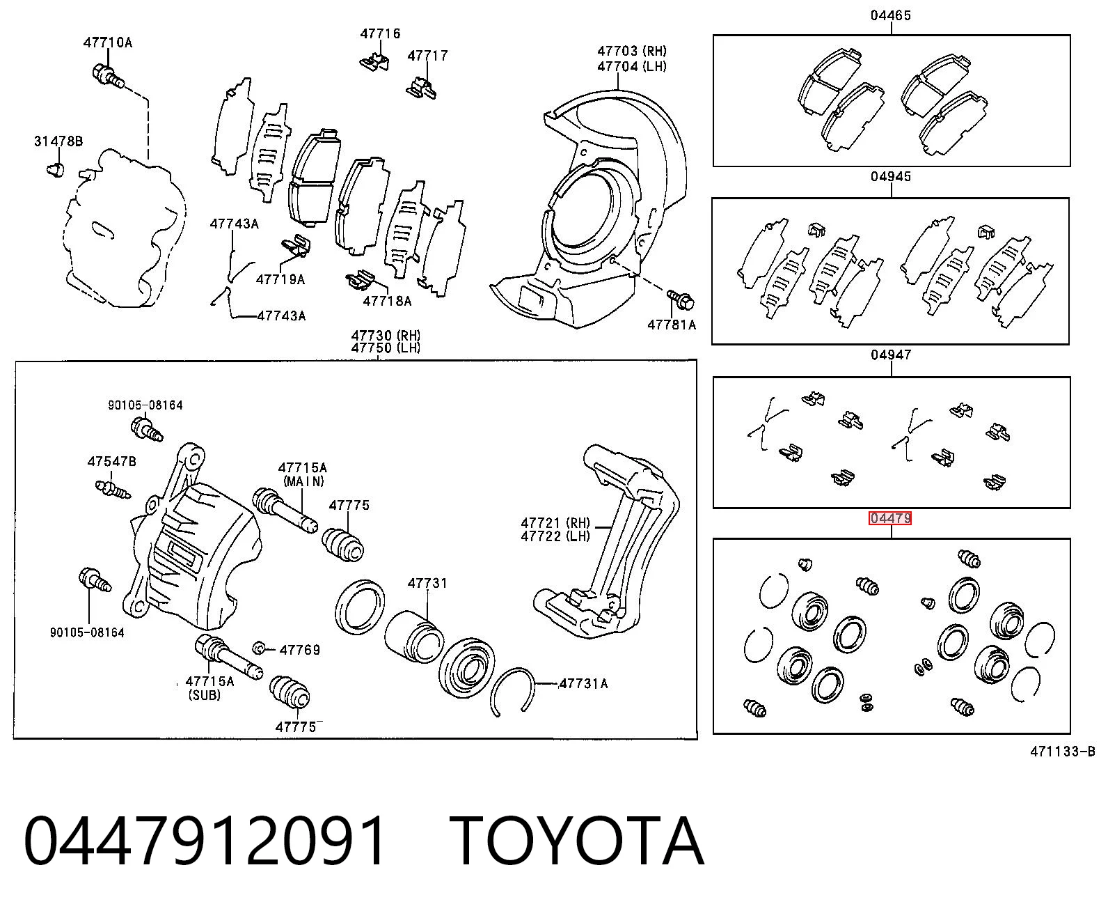 Zestaw naprawczy zacisku hamulcowego przedniego Toyota Corolla 