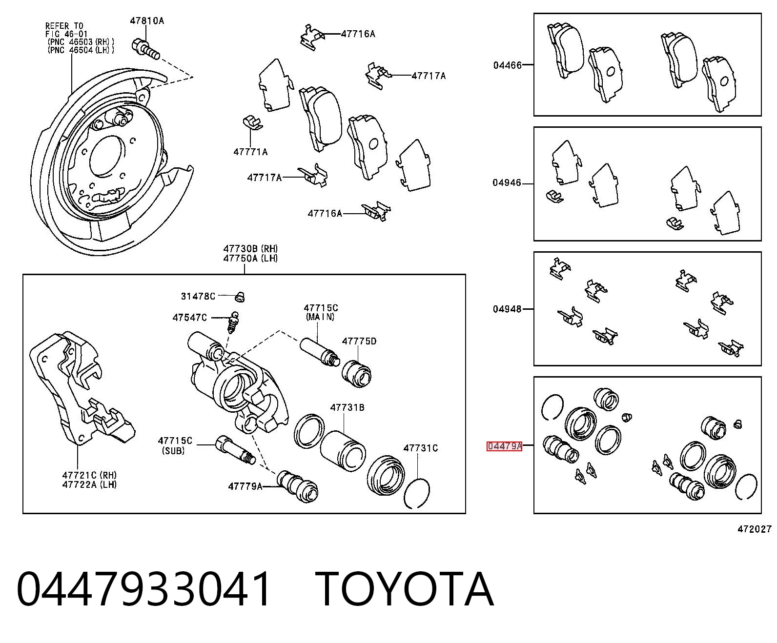0447933041 Toyota Zestaw naprawczy zacisku hamulcowego tylnego