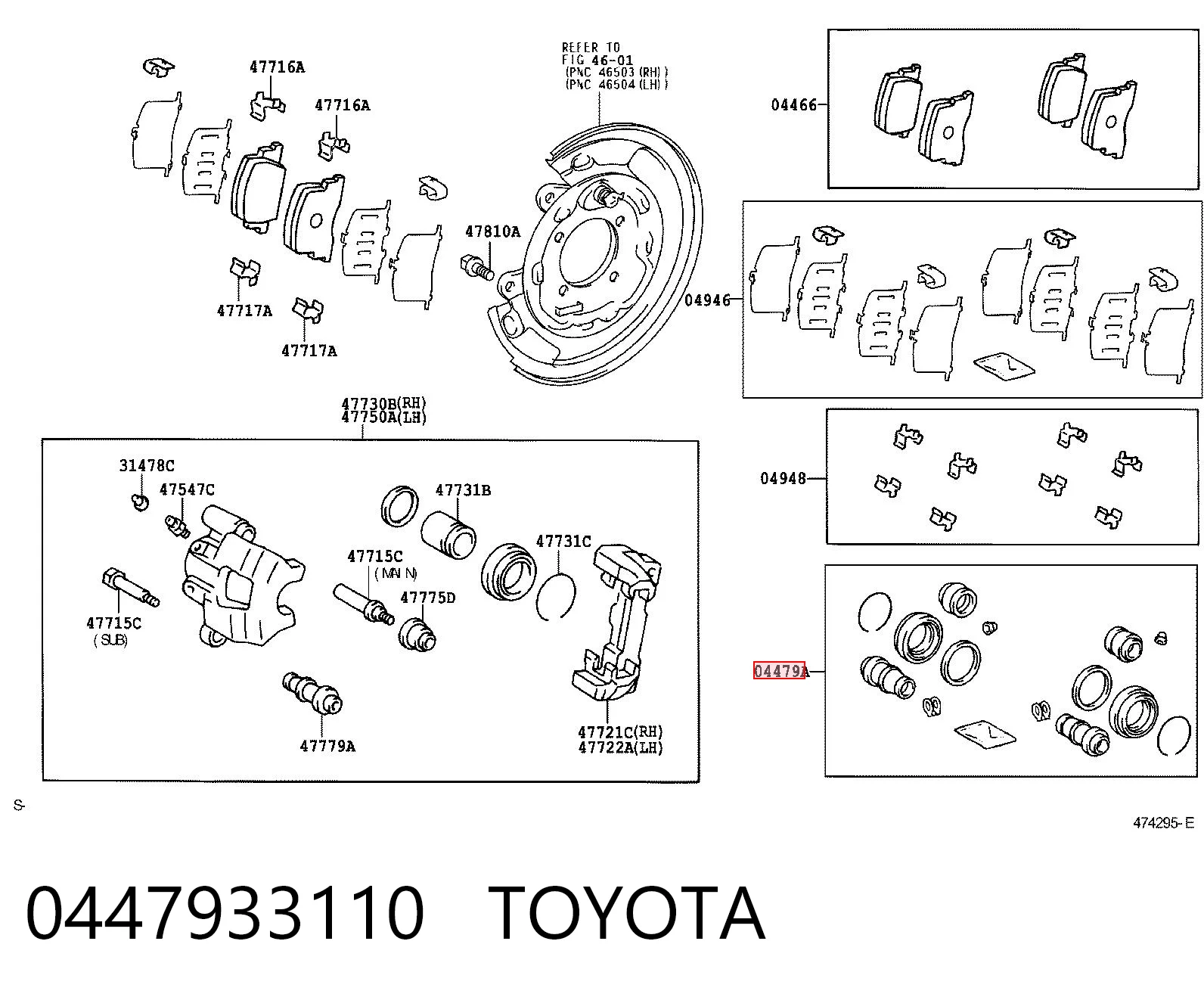 0447933110 Toyota Zestaw naprawczy zacisku hamulcowego tylnego