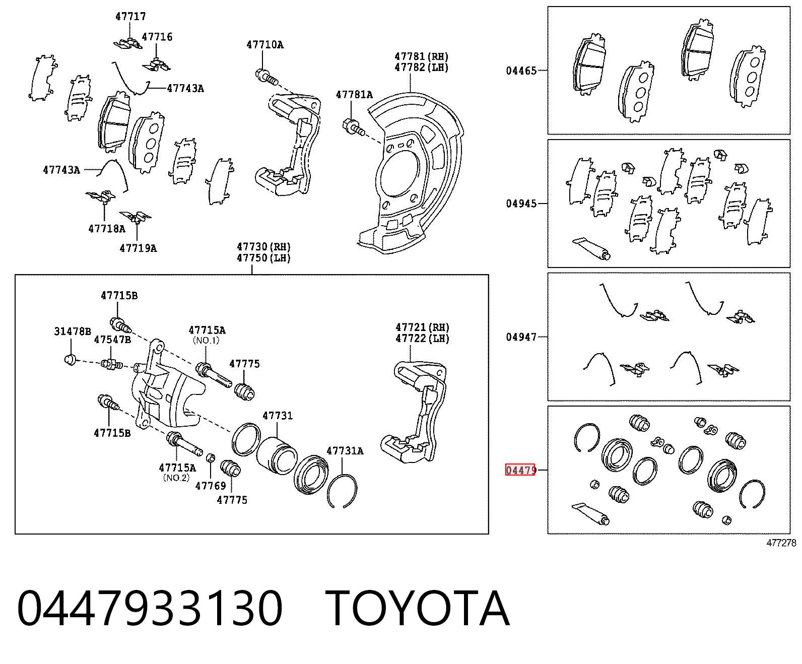 0447933130 Toyota Zestaw naprawczy zacisku hamulcowego przedniego