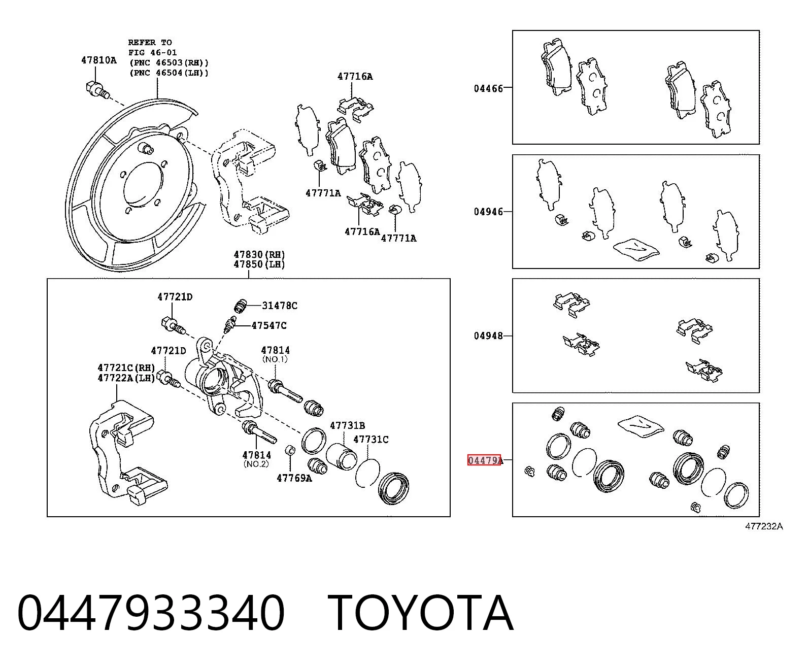 0447933340 Toyota Zestaw naprawczy zacisku hamulcowego tylnego