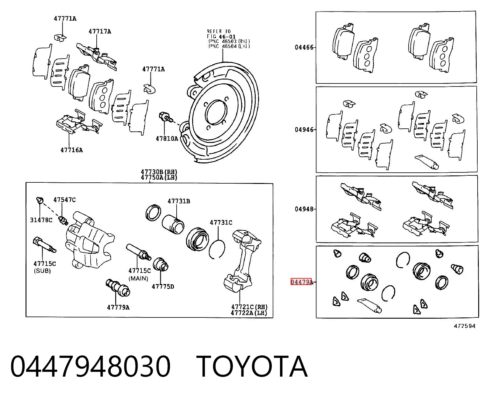 0447948030 Toyota Zestaw naprawczy zacisku hamulcowego tylnego
