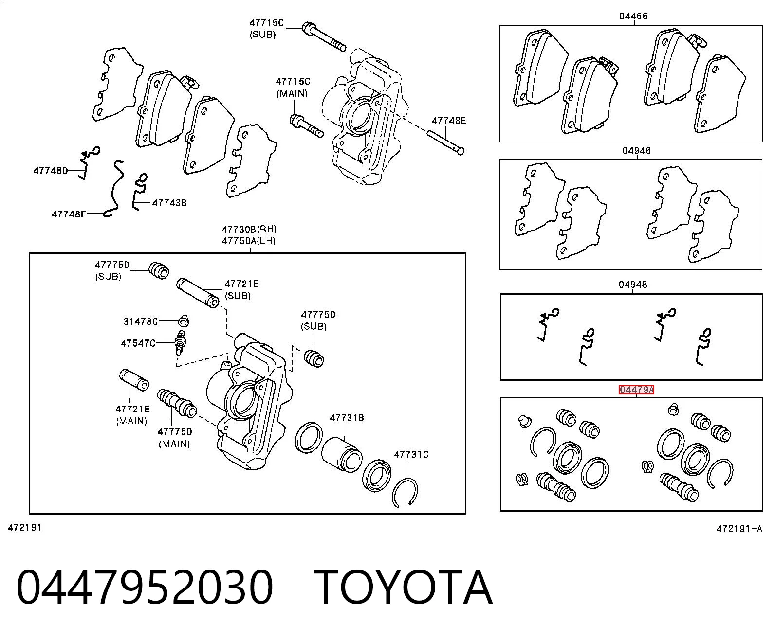 Zestaw naprawczy zacisku hamulcowego tylnego Toyota RAV4 I