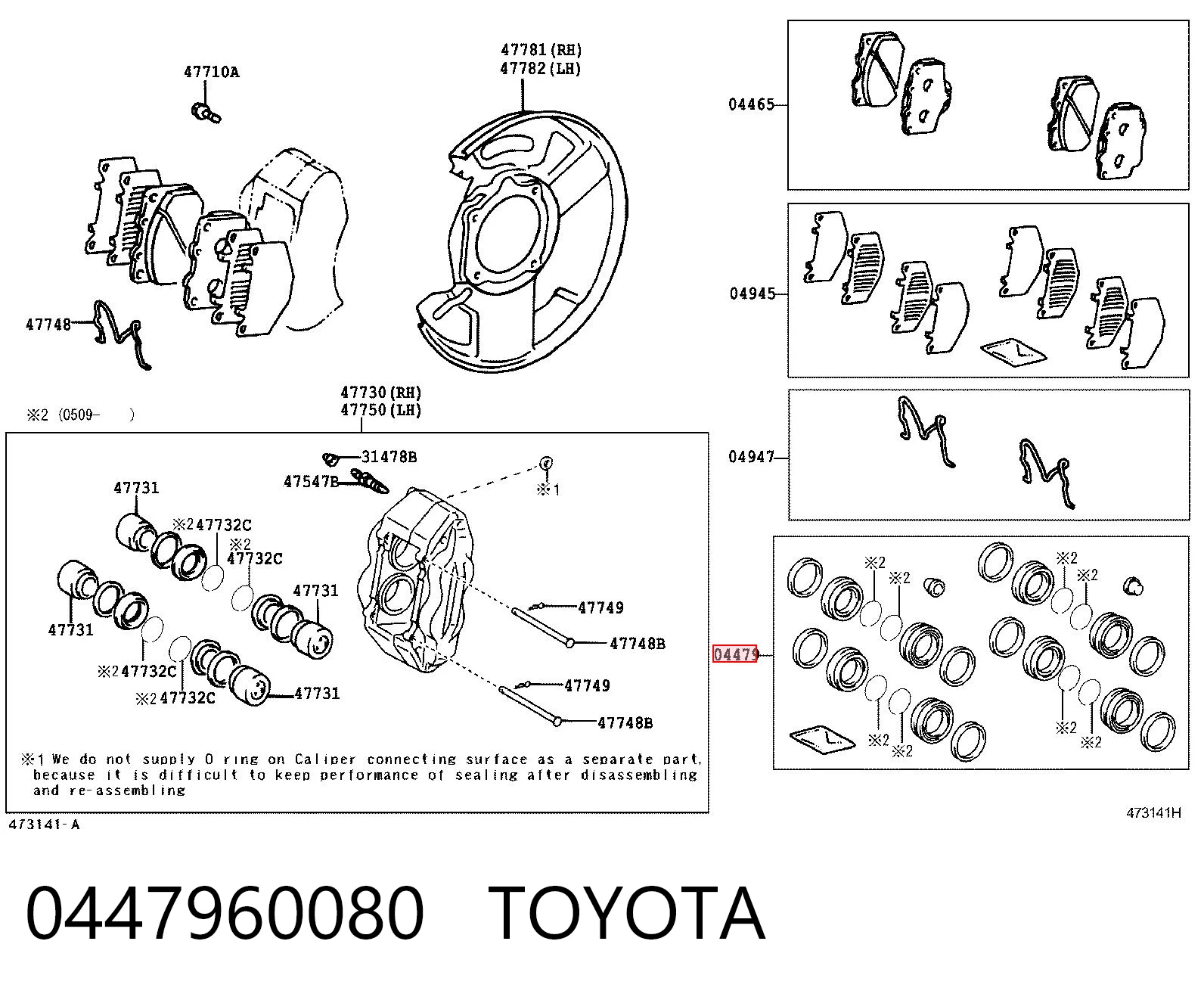 0447960080 Toyota Zestaw naprawczy zacisku hamulcowego przedniego