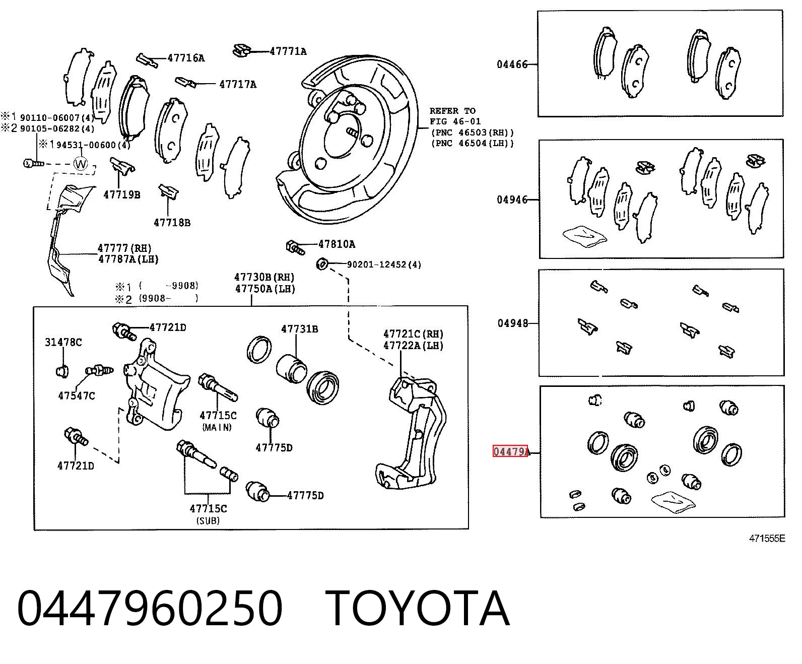 0447960250 Toyota Zestaw naprawczy zacisku hamulcowego tylnego