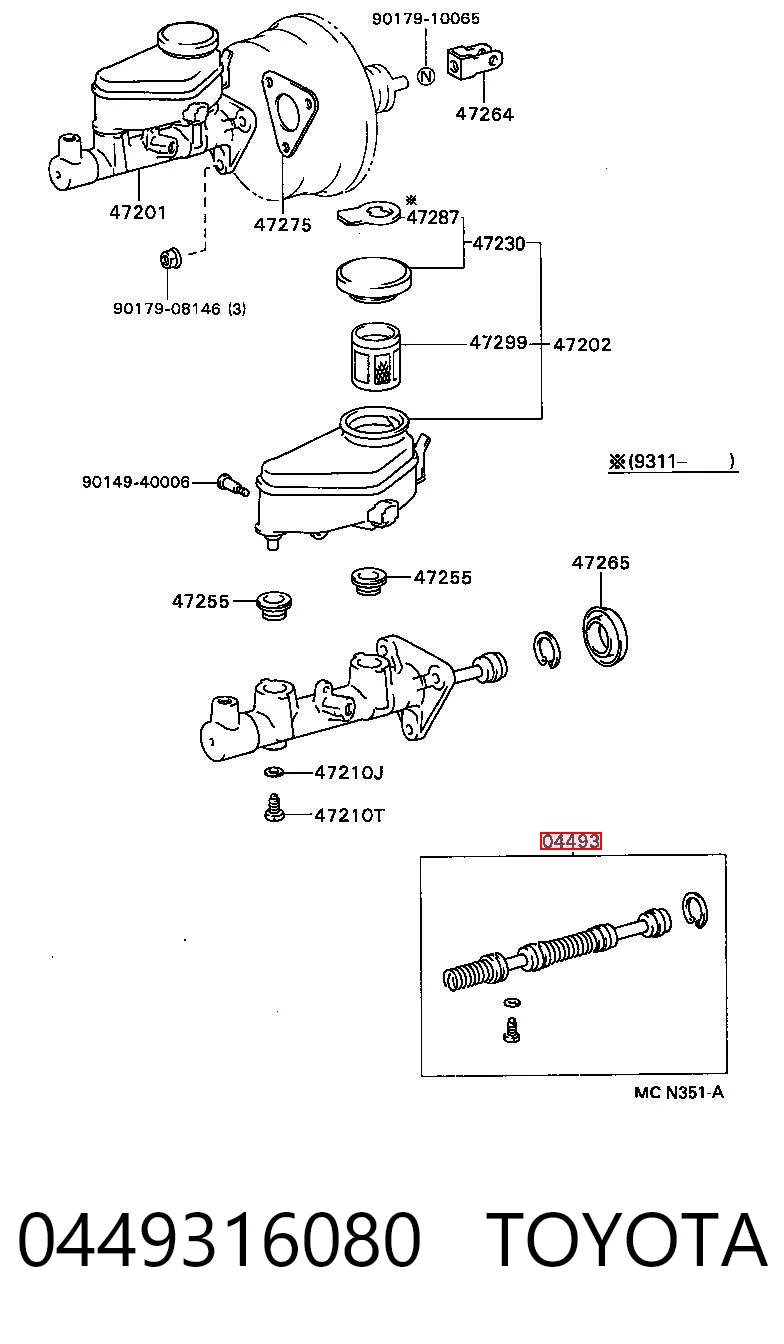 0449316080 Toyota Zestaw naprawczy głównego cylindra hamulcowego