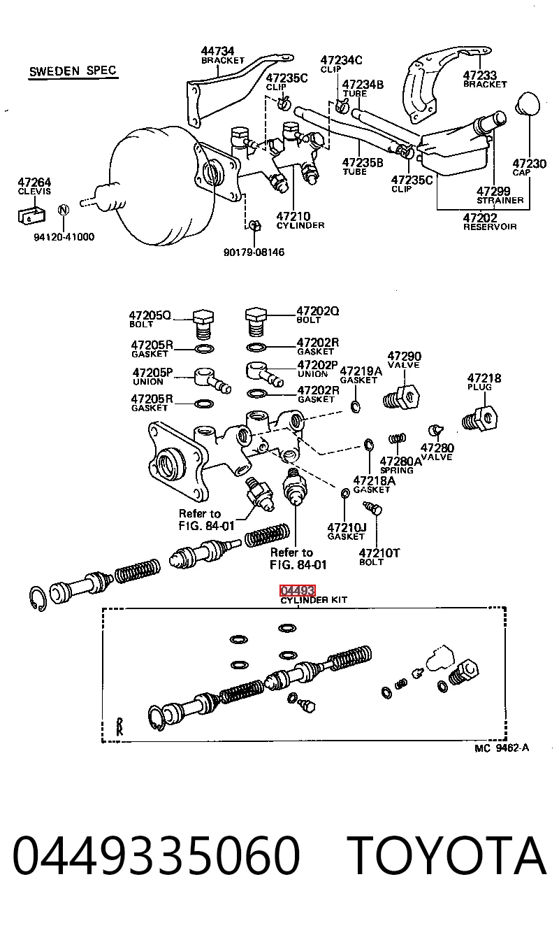 0449335060 Toyota Zestaw naprawczy głównego cylindra hamulcowego
