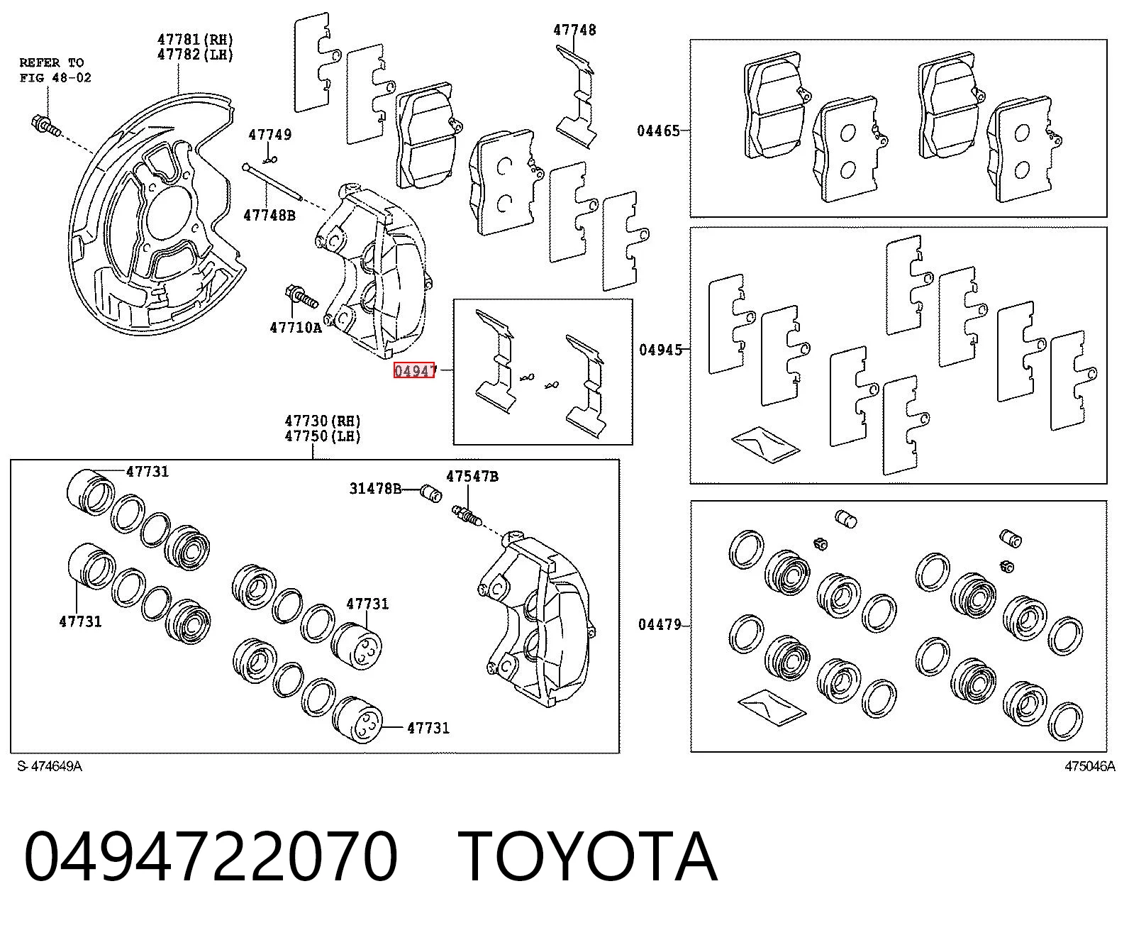 0494722070 Toyota Okładziny (klocki) do hamulców tarczowych tylne