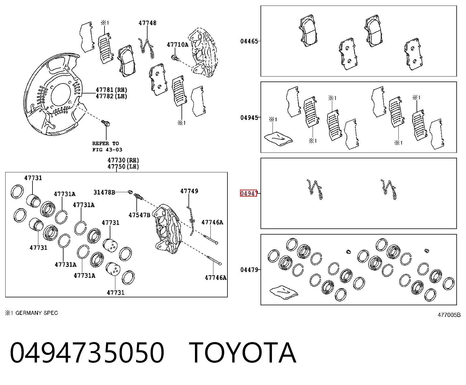 0494735050 Toyota Zestaw naprawczy klocków hamulcowych