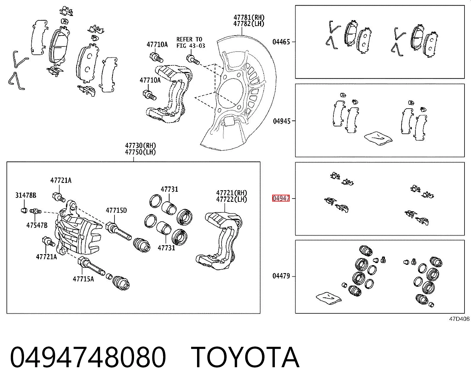 0494748080 Toyota Zestaw naprawczy hamulców przednich