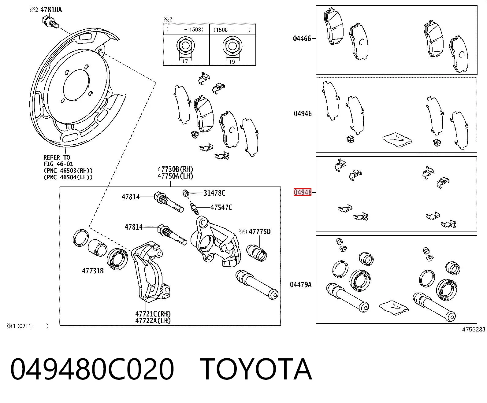 049480C020 Toyota Zestaw sprężyn do mocowania tylnych klocków tarczowych