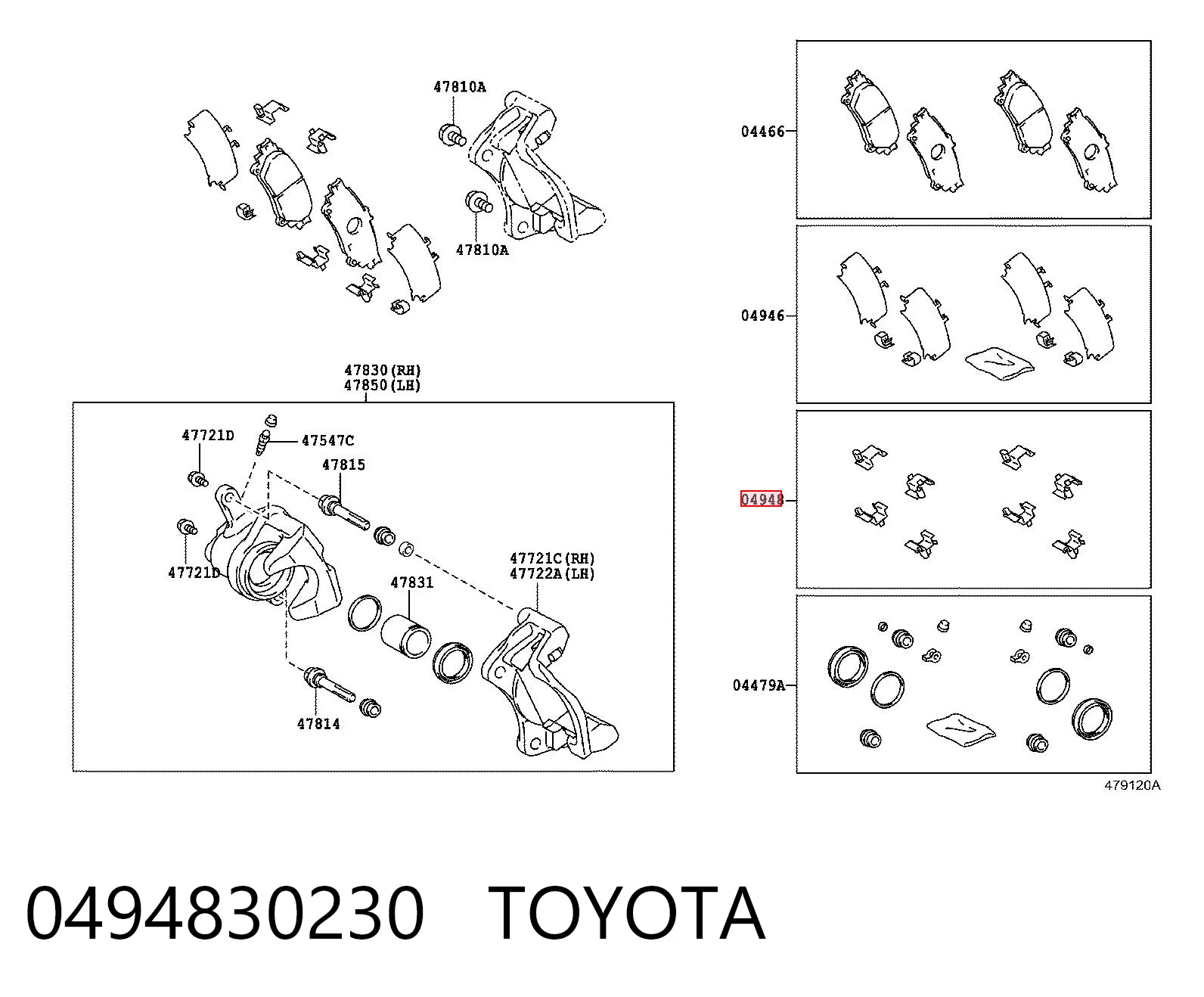 0494830230 Toyota Zestaw sprężyn do mocowania tylnych klocków tarczowych