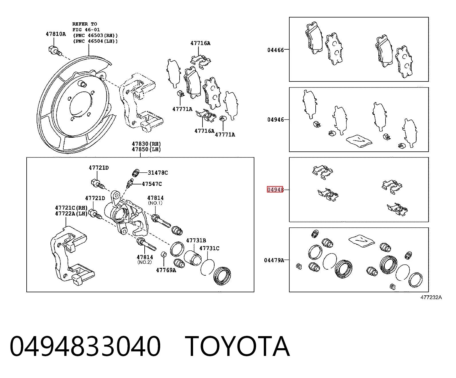 0494833040 Toyota Zestaw sprężyn do mocowania tylnych klocków tarczowych