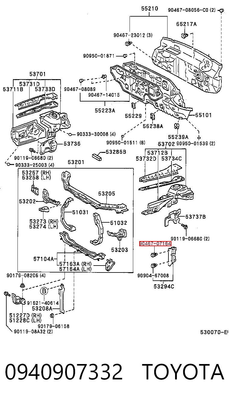 0940907332 Toyota Spinka mocowania nadkola przedniego