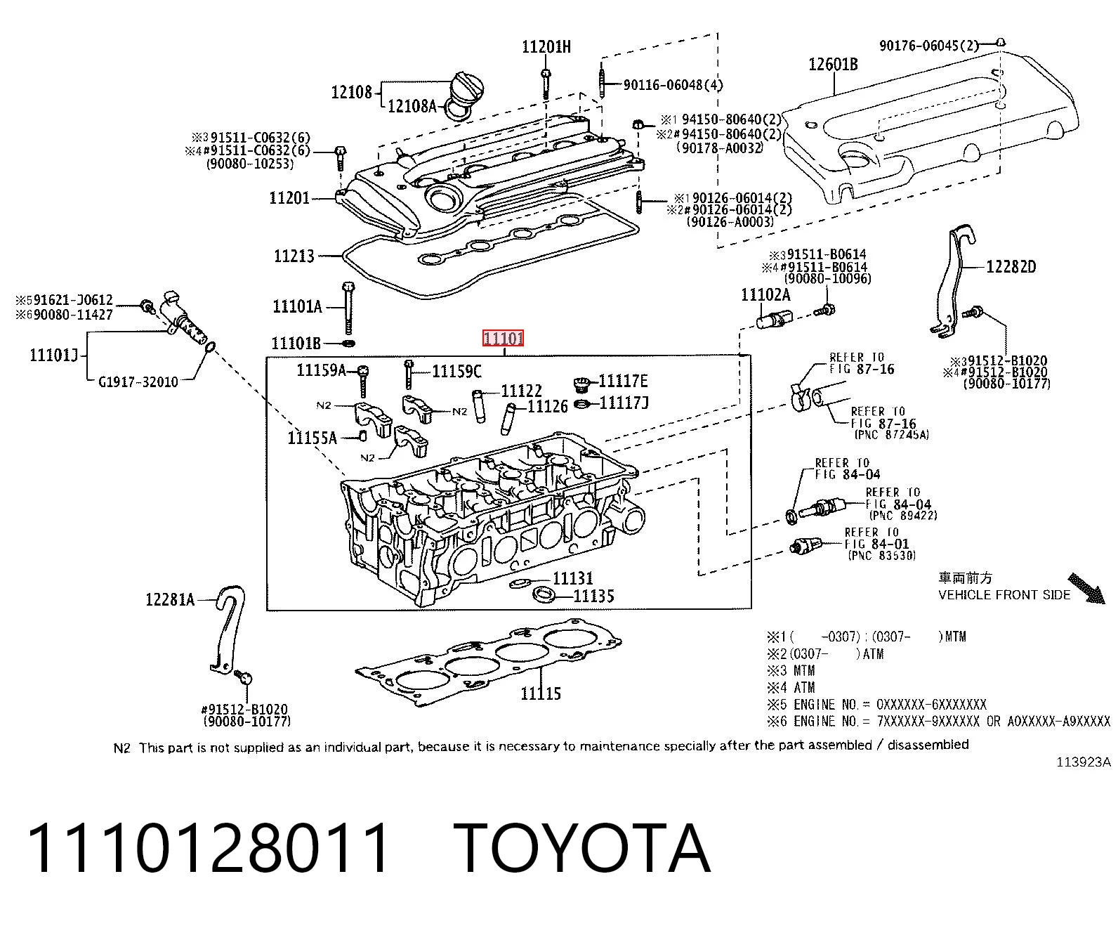 1110128011 Toyota Głowica cylindrów